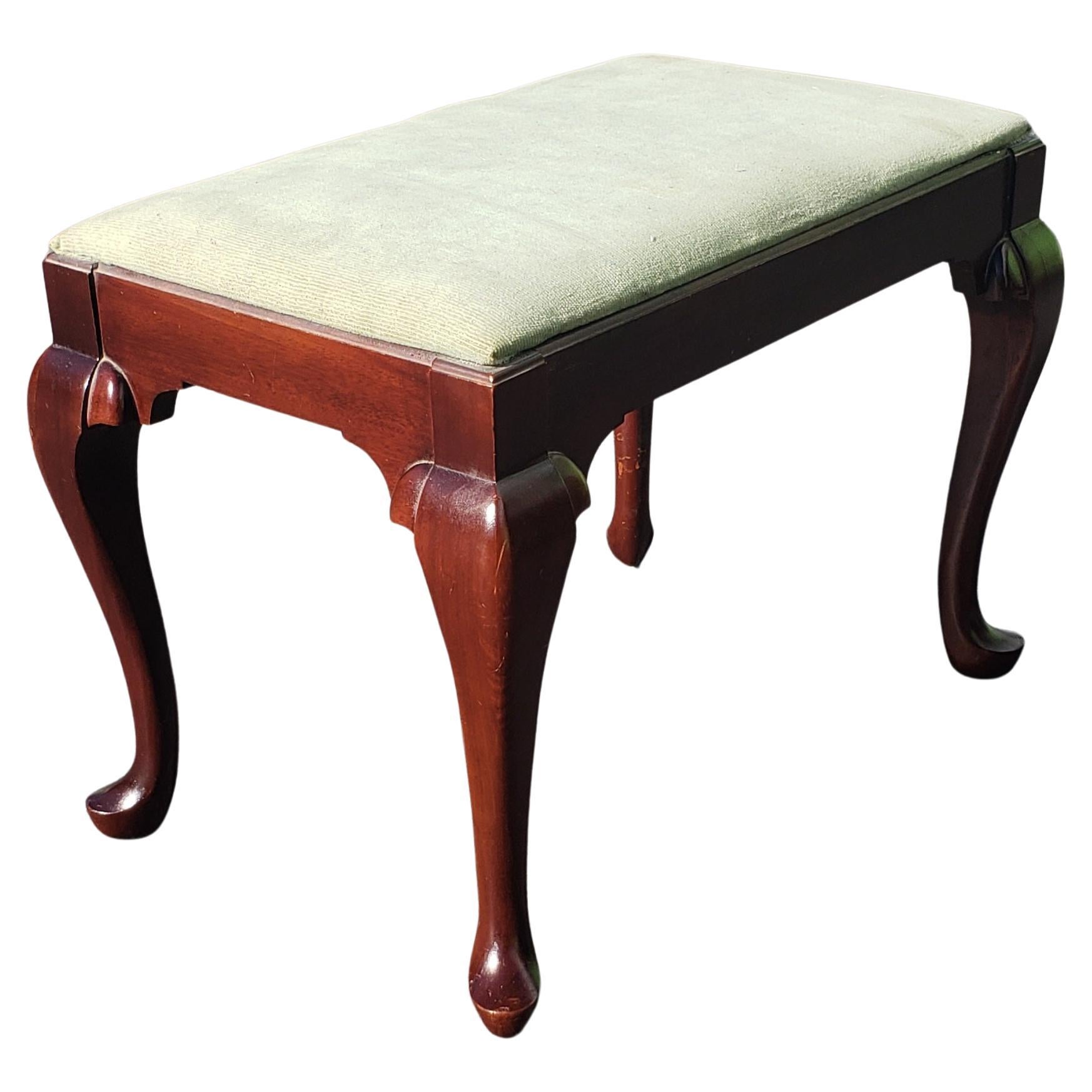 1950s Kling Factories Queen Anne Velvet Upholstered Bench For Sale