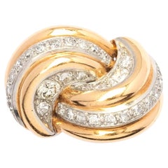 Anello Knot degli anni '50 in oro giallo e bianco 18 ct con diamanti taglio antico