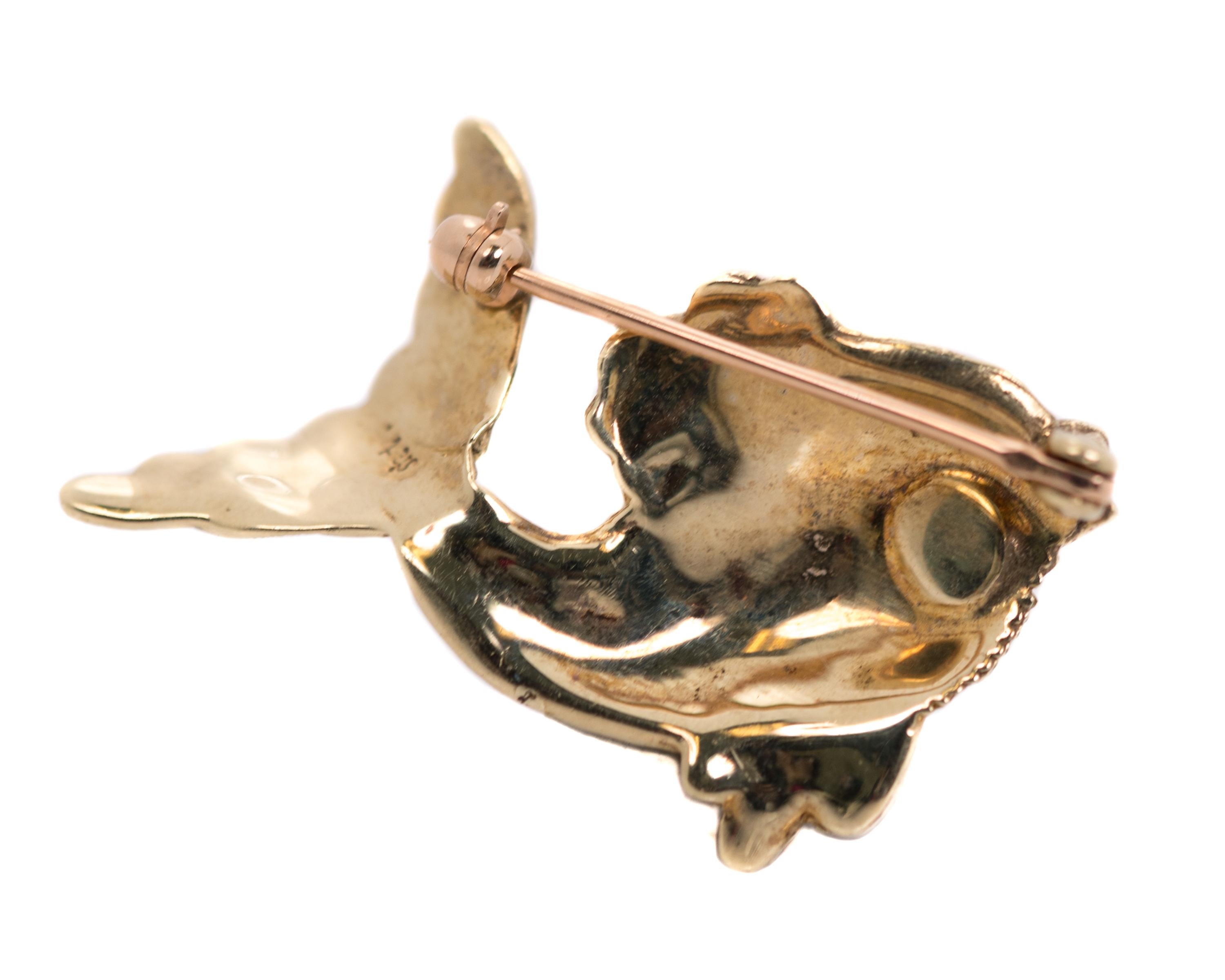 Women's 1950s Koi Fish Brooch with Opals and Garnet in 18 Karat Yellow Gold