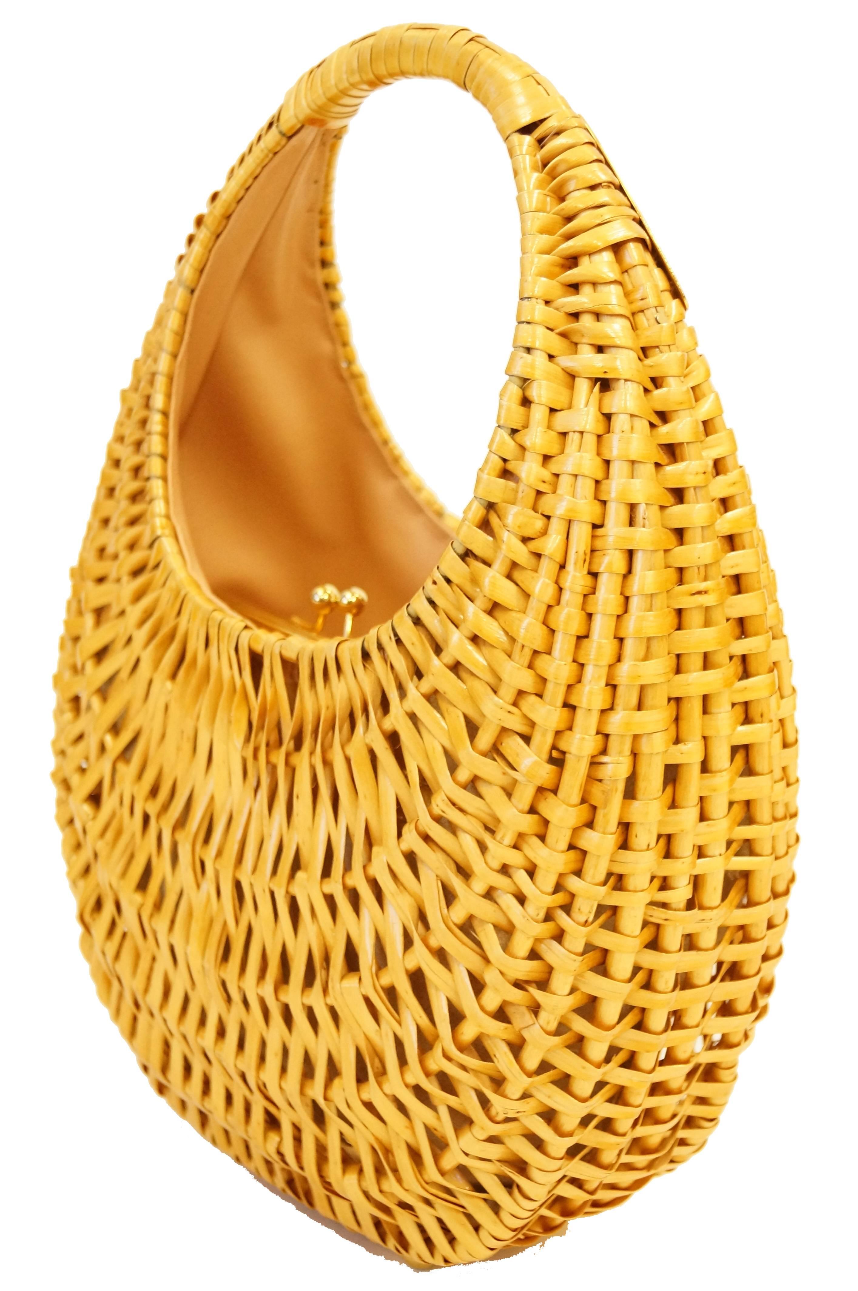 Women's  1950s Koret Crescent Flat Reed Basket Handbag with Gold Tassel