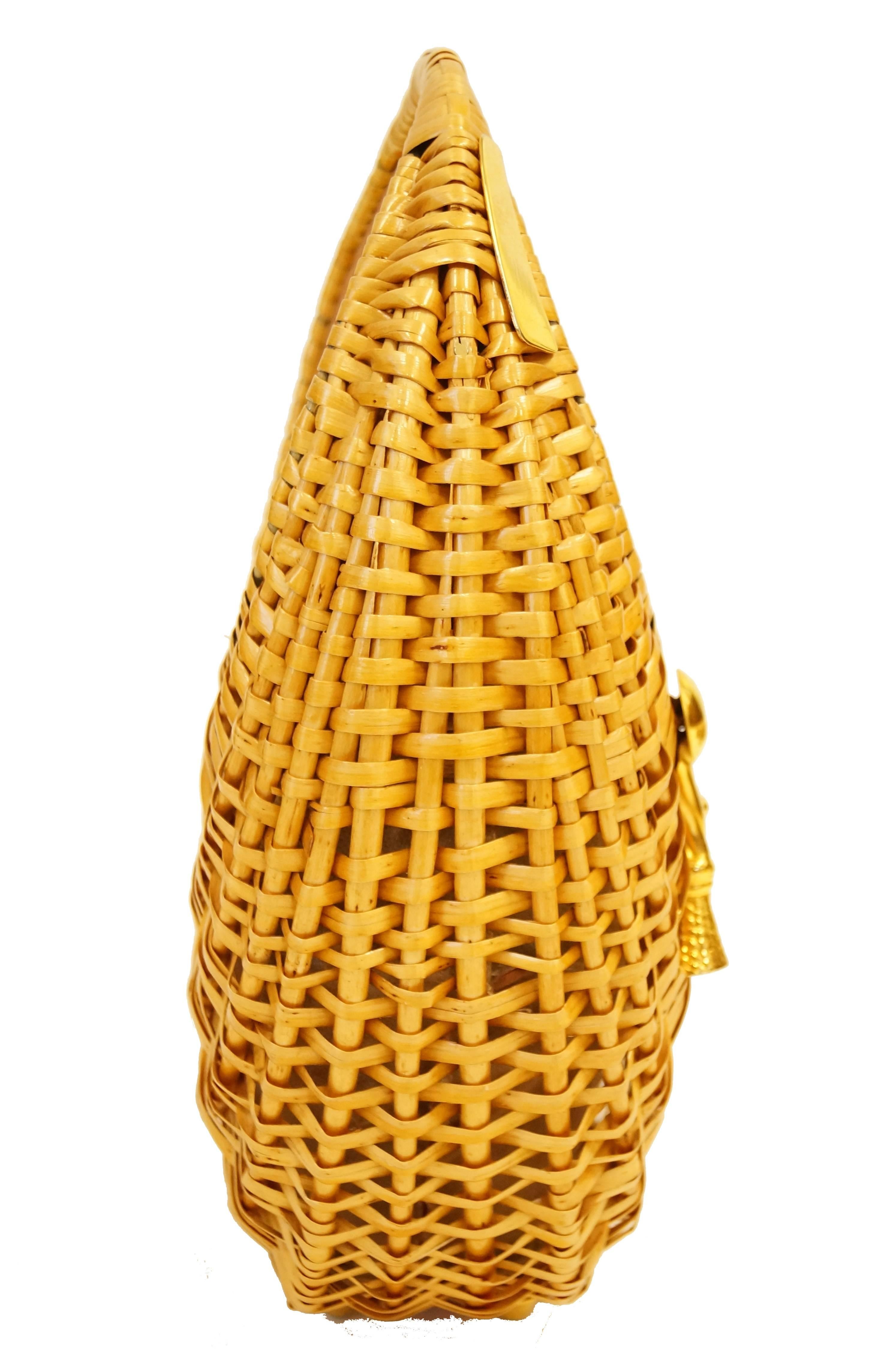  1950s Koret Crescent Flat Reed Basket Handbag with Gold Tassel 1