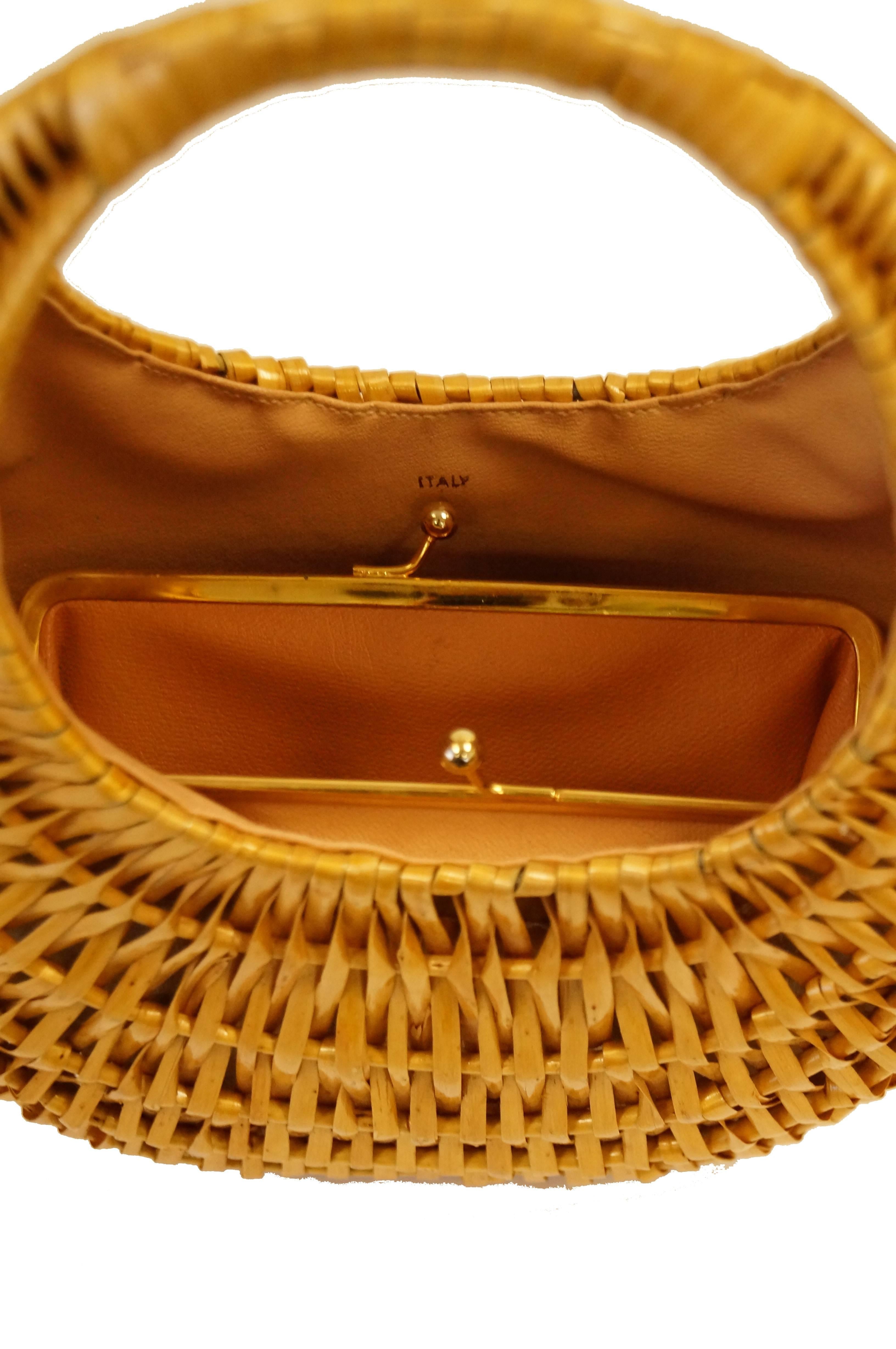  1950s Koret Crescent Flat Reed Basket Handbag with Gold Tassel 4