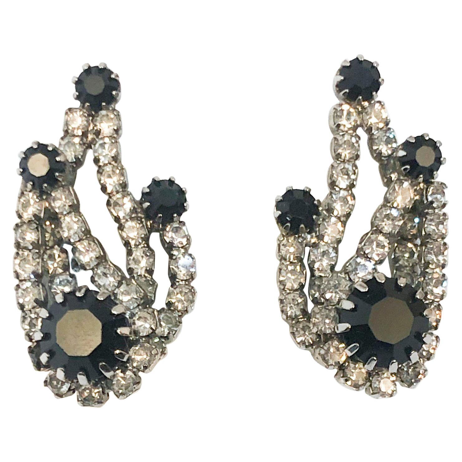 1950s Kramer Clip on Clear and Black Rhinestone Earrings For Sale at  1stDibs | kramer clip on earrings, 1950s clip on earrings, 1950s clip-on  earrings