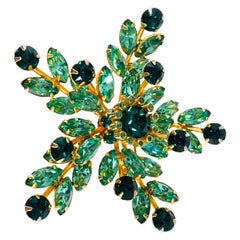 Vintage 1950s Kramer of New York Emerald and Mint Green Rhinestone Brooch