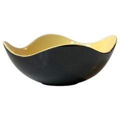 Retro 1950s Kronjyden Ceramic Bowl 'Congo' in Black & Yellow Glaze