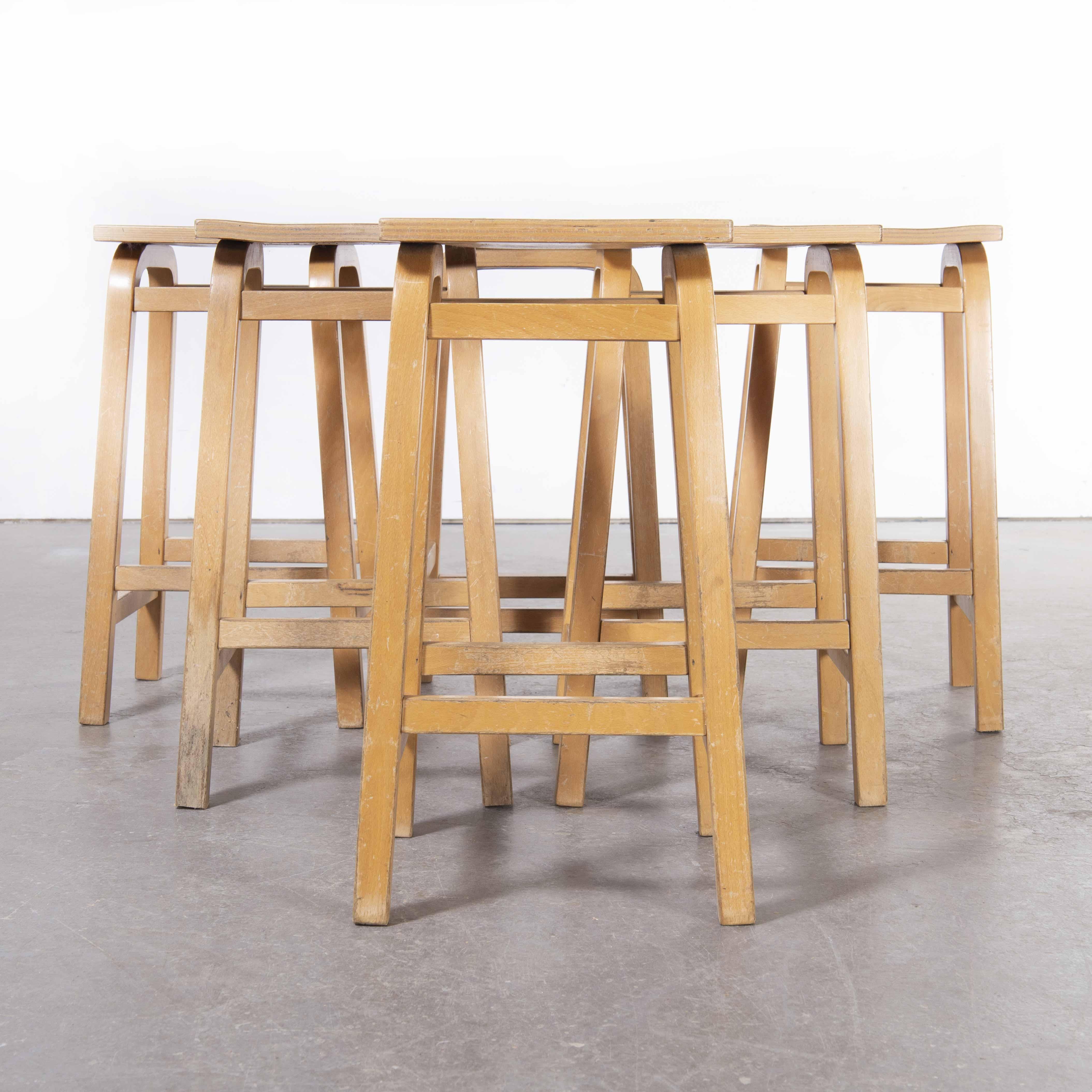 Bentwood 1950's Laboratory Stools by Lamstak, Set of Six For Sale