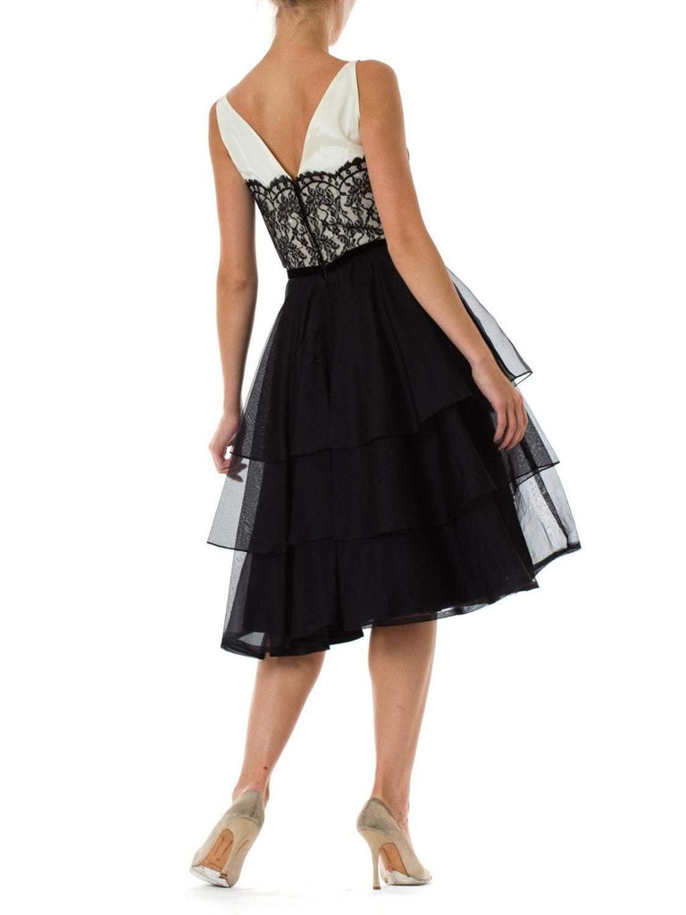 1950s Black Silk Organza Fitted Dress