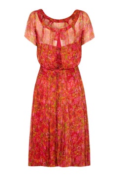 1950s Lachasse Couture Floral Printed Silk Chiffon Dress
