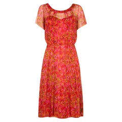 1950s Lachasse Couture Floral Printed Silk Chiffon Dress
