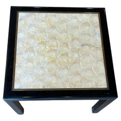 1950's Lacquered End Cocktail Table with Brass edge & Capiz Shell Top