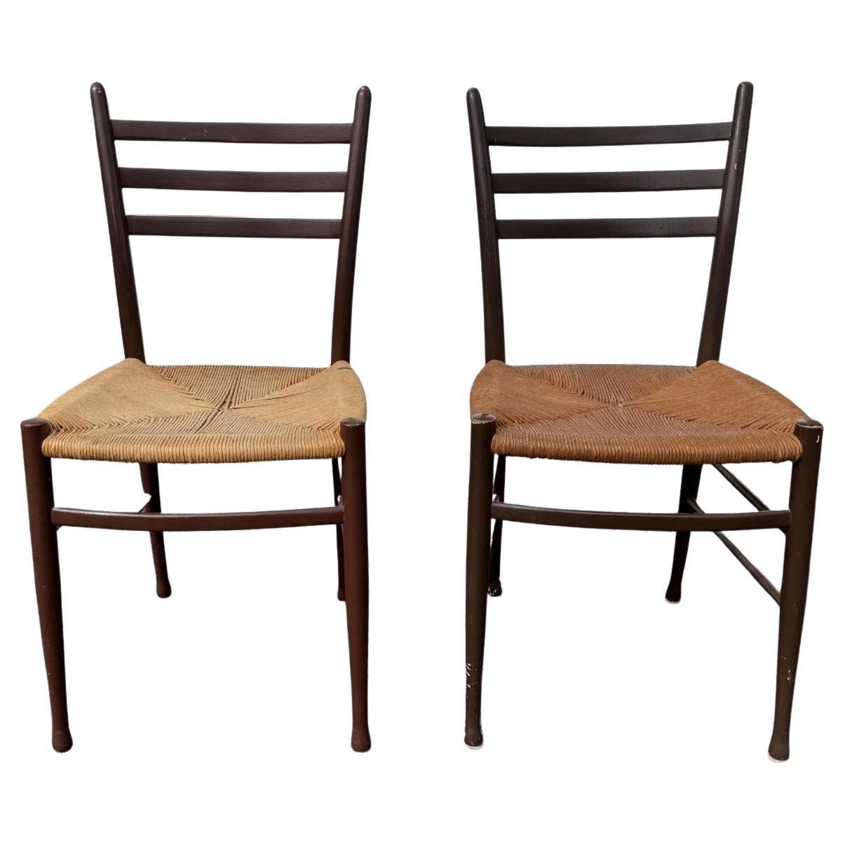 1950s Ladder Back Rush Seat Chairs in Style of Chiavari Spinetto For Sale