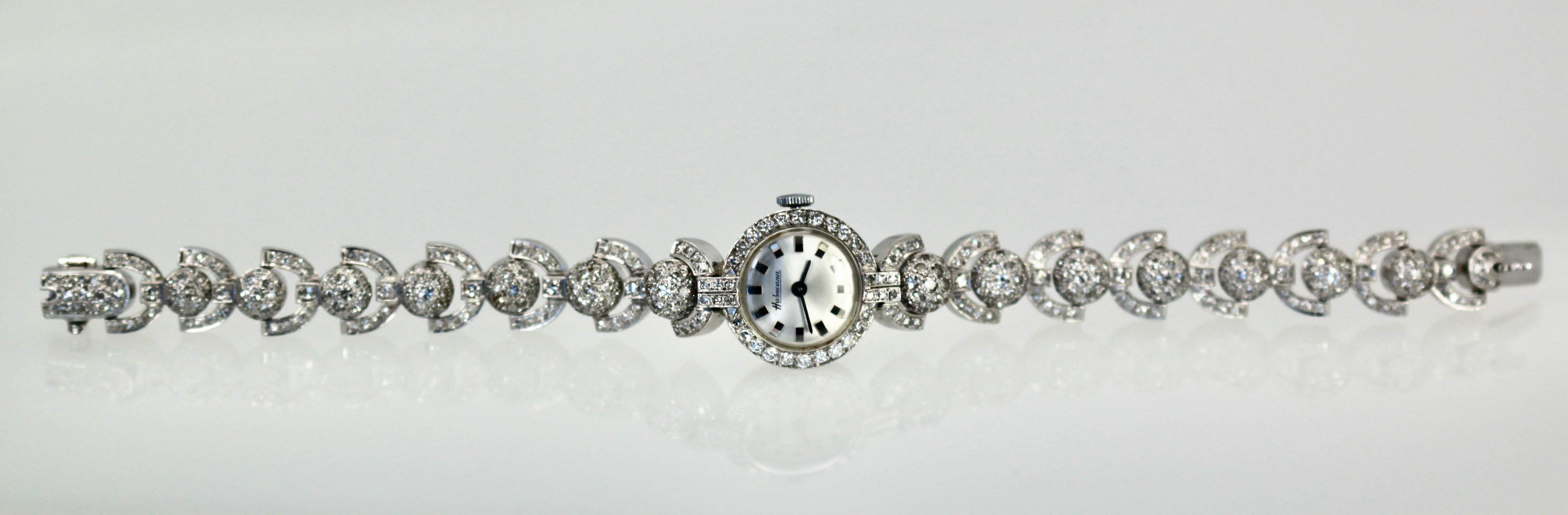 Women's 1950's Ladies Unique Diamond Cocktail Watch 4.2 Carats For Sale