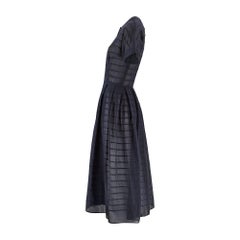 1950s L'Aignon Navy Cotton Short-Sleeve Dress with Pleat Detail