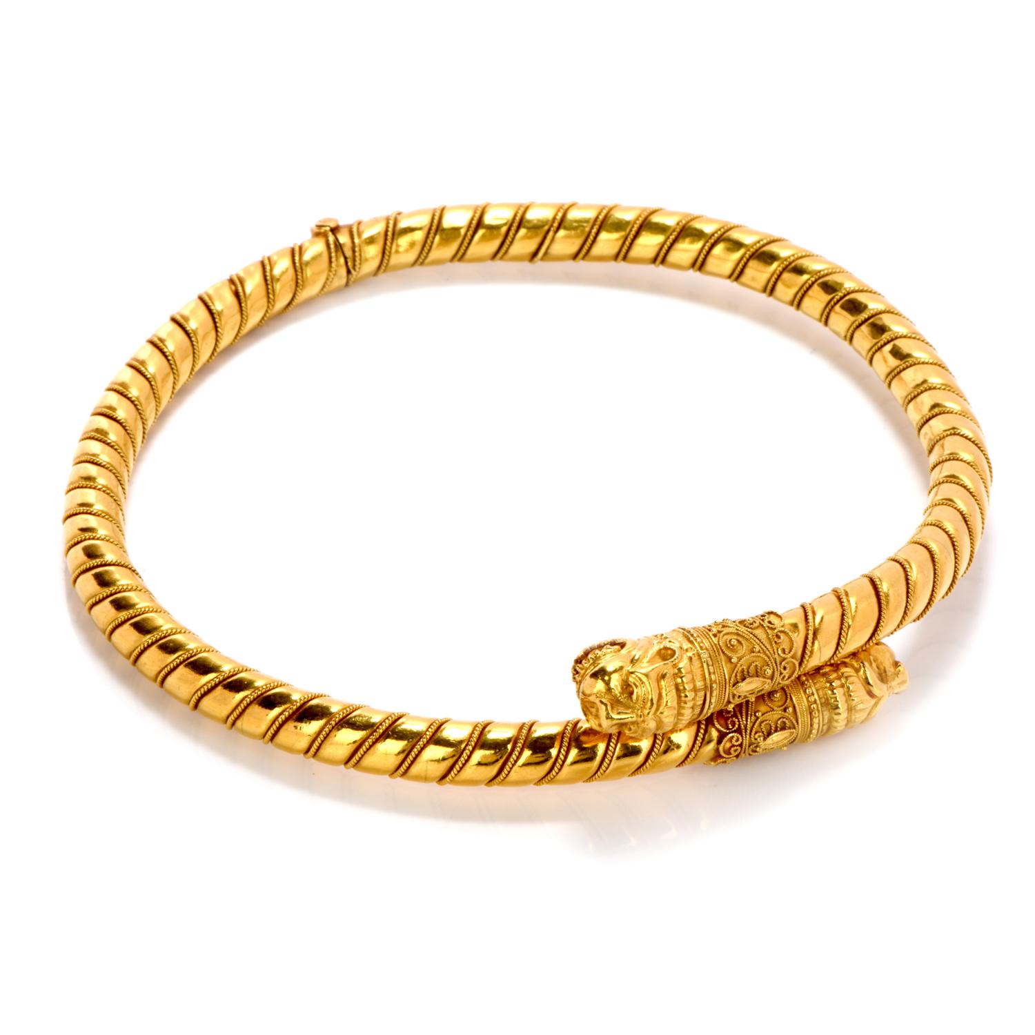 Women's 1950s Lalaounis 22 Karat Gold Torque Choker Cuff Necklace