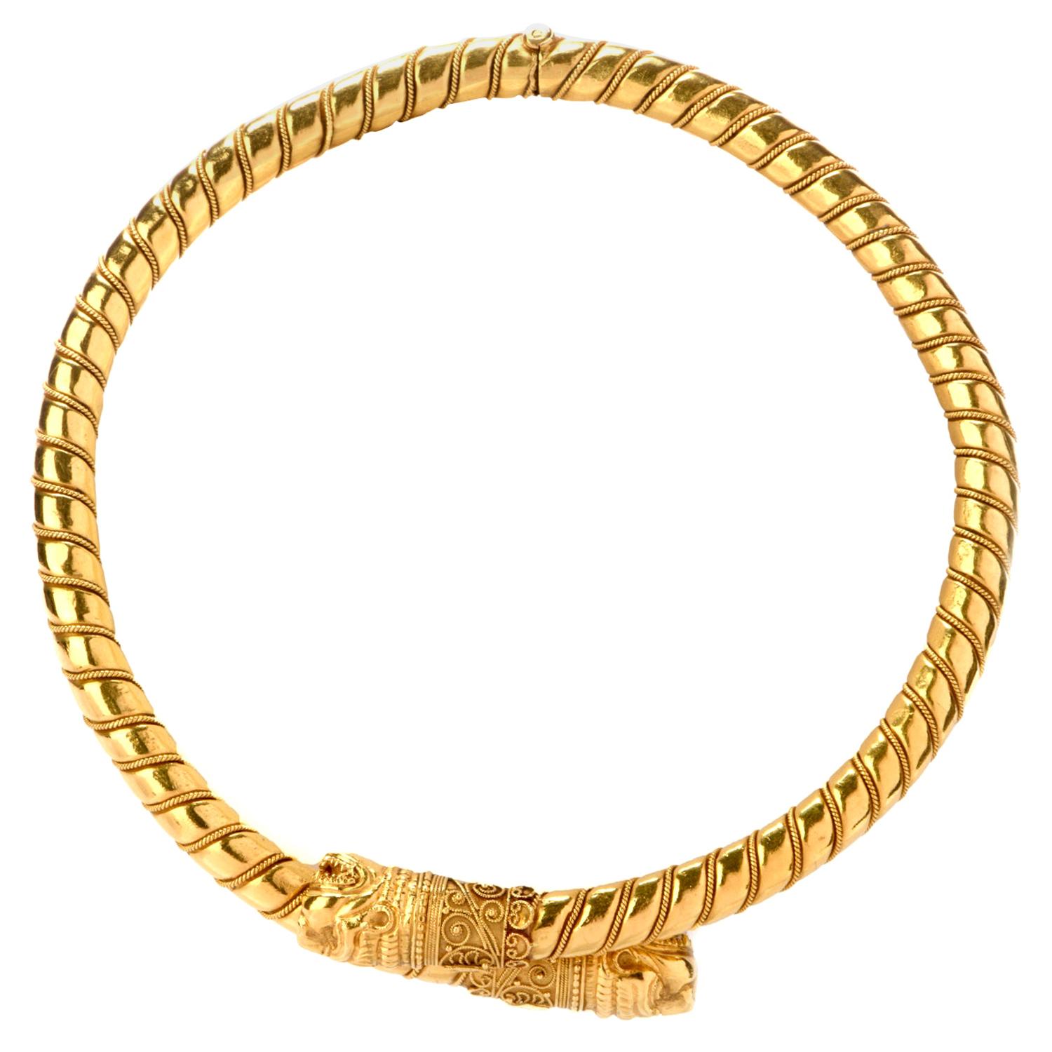 1950s Lalaounis 22 Karat Gold Torque Choker Cuff Necklace