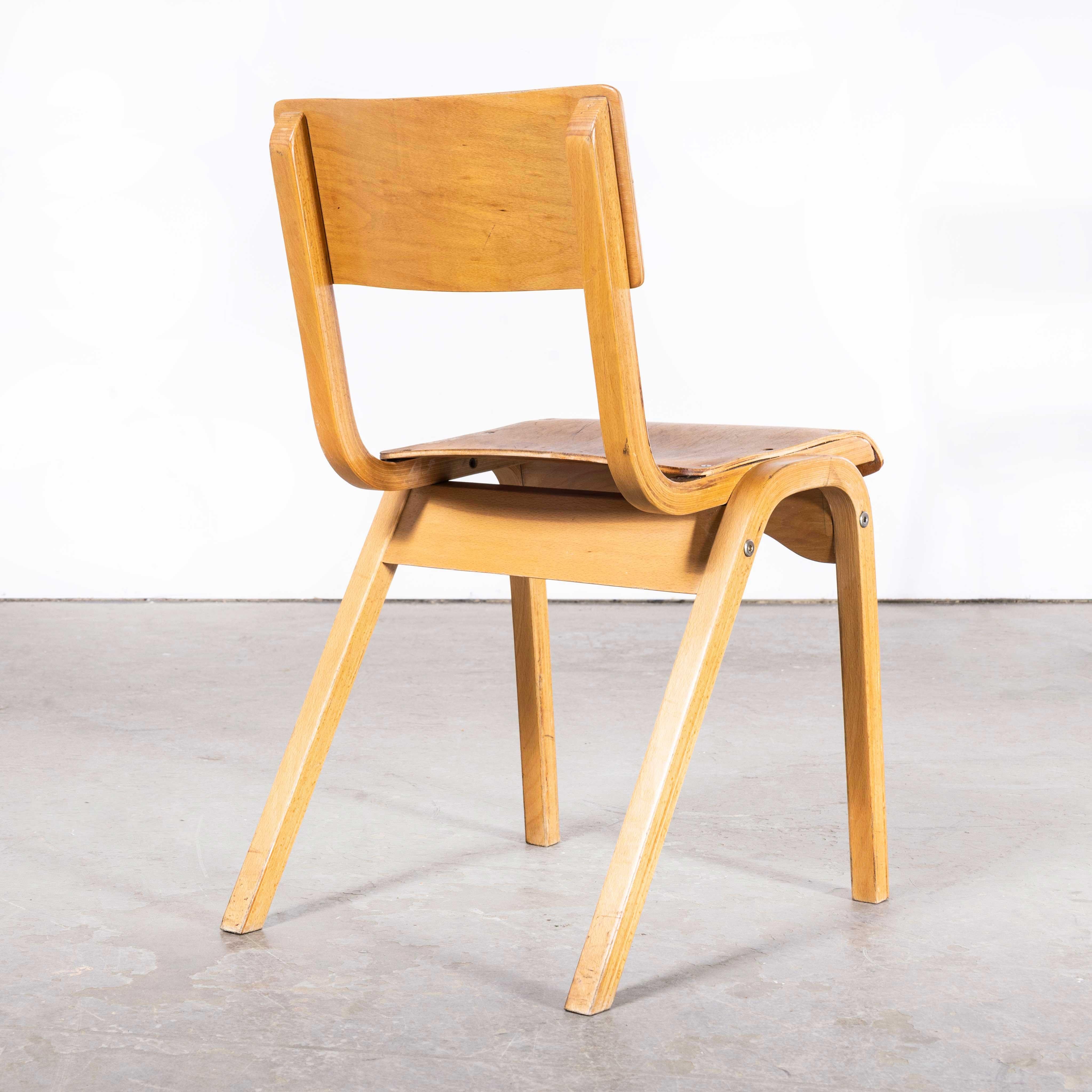 1950’s Lamstak Beech Stacking Dining Chairs – Set Of Eighteen
1950’s Lamstak Beech Stacking Dining Chairs – Set Of Eighteen. This is one of our favourite models of chairs. Designed de by Lamstak it was an iconic school, Church, community chair of