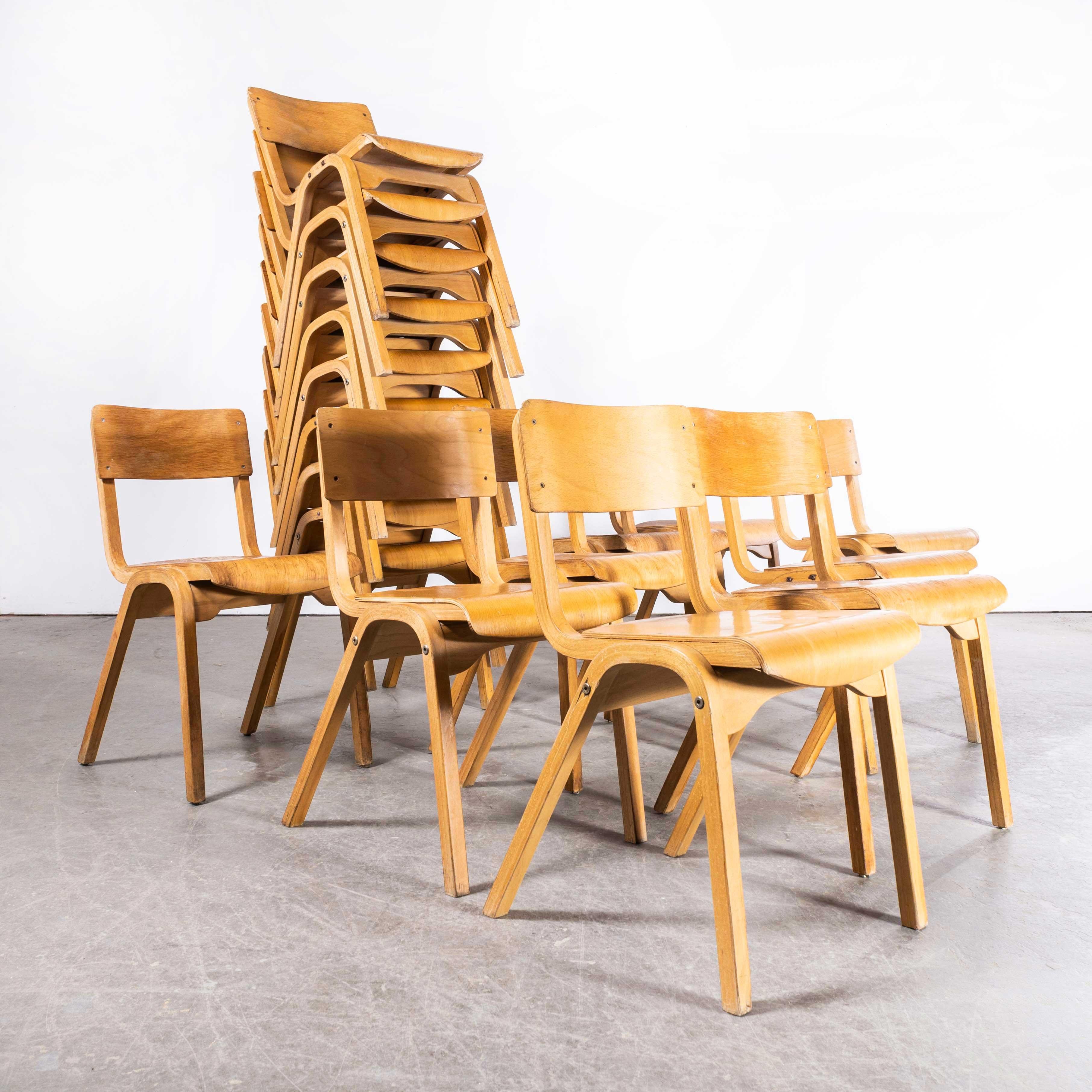 English 1950's Lamstak Beech Stacking Dining Chairs  - Set Of Eighteen