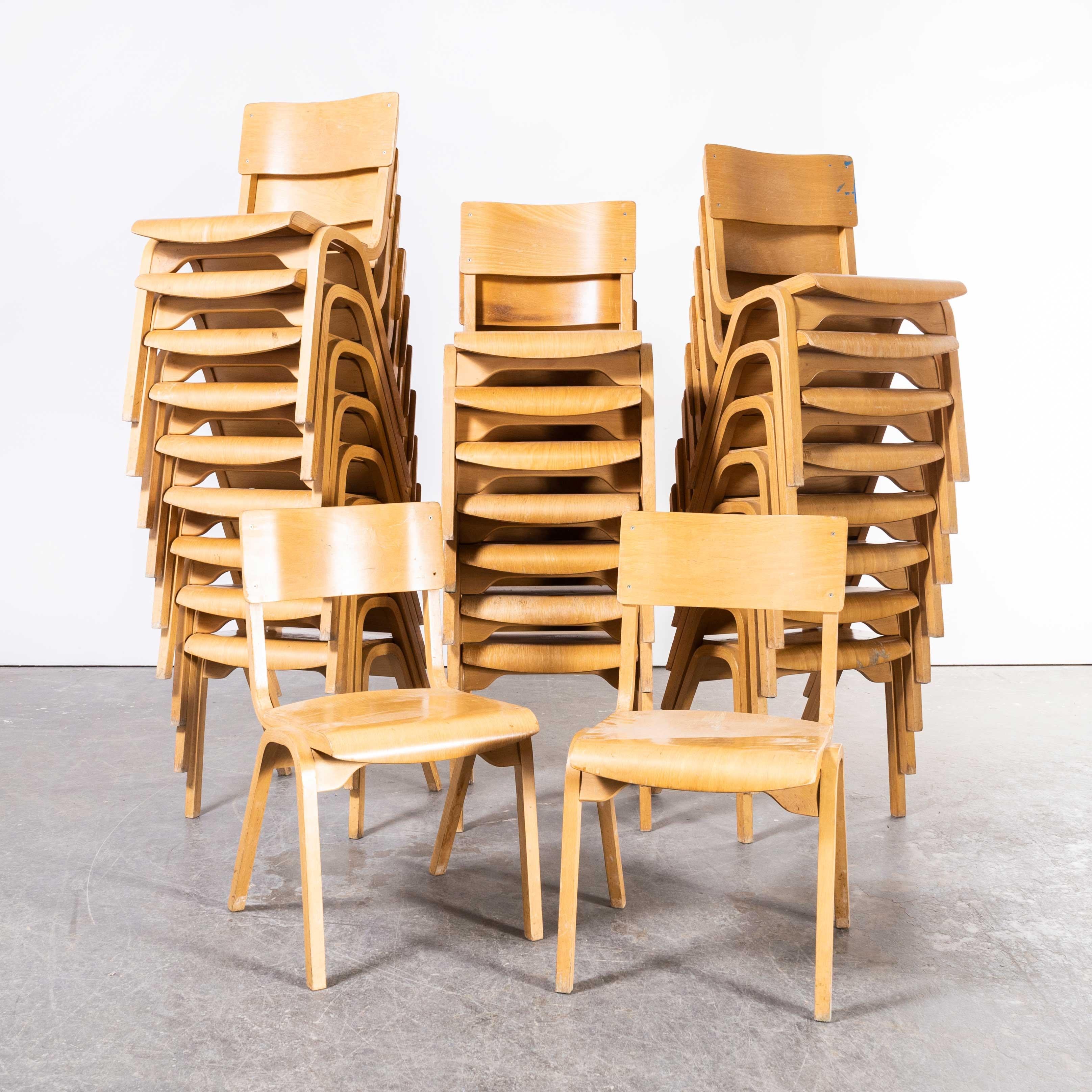 1950s Lamstak Beech Stacking Dining Chairs, Various Quantities Available In Good Condition In Hook, Hampshire