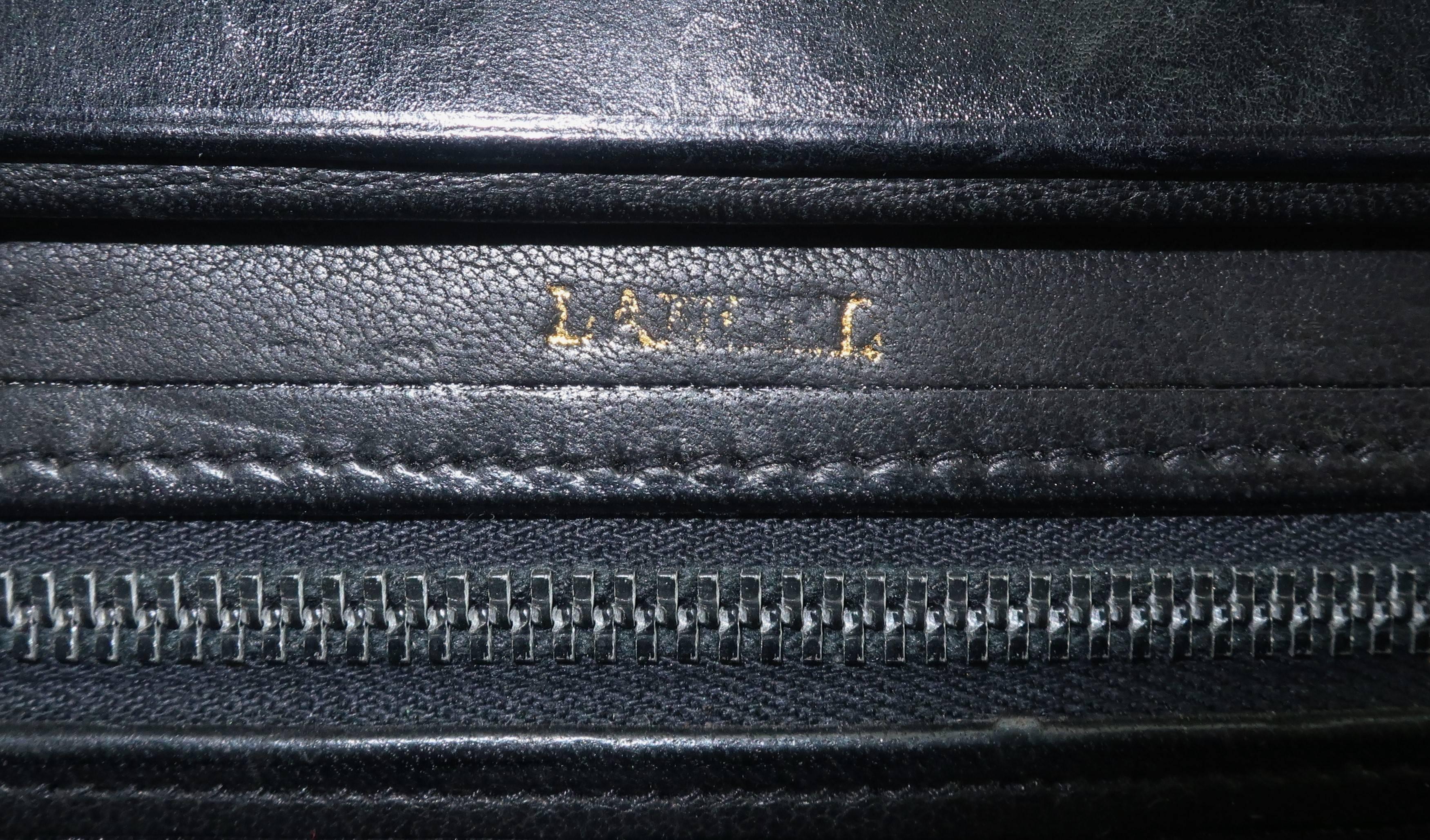 Lancel Black Leather Handbag With Buckle Handle, 1950s  4