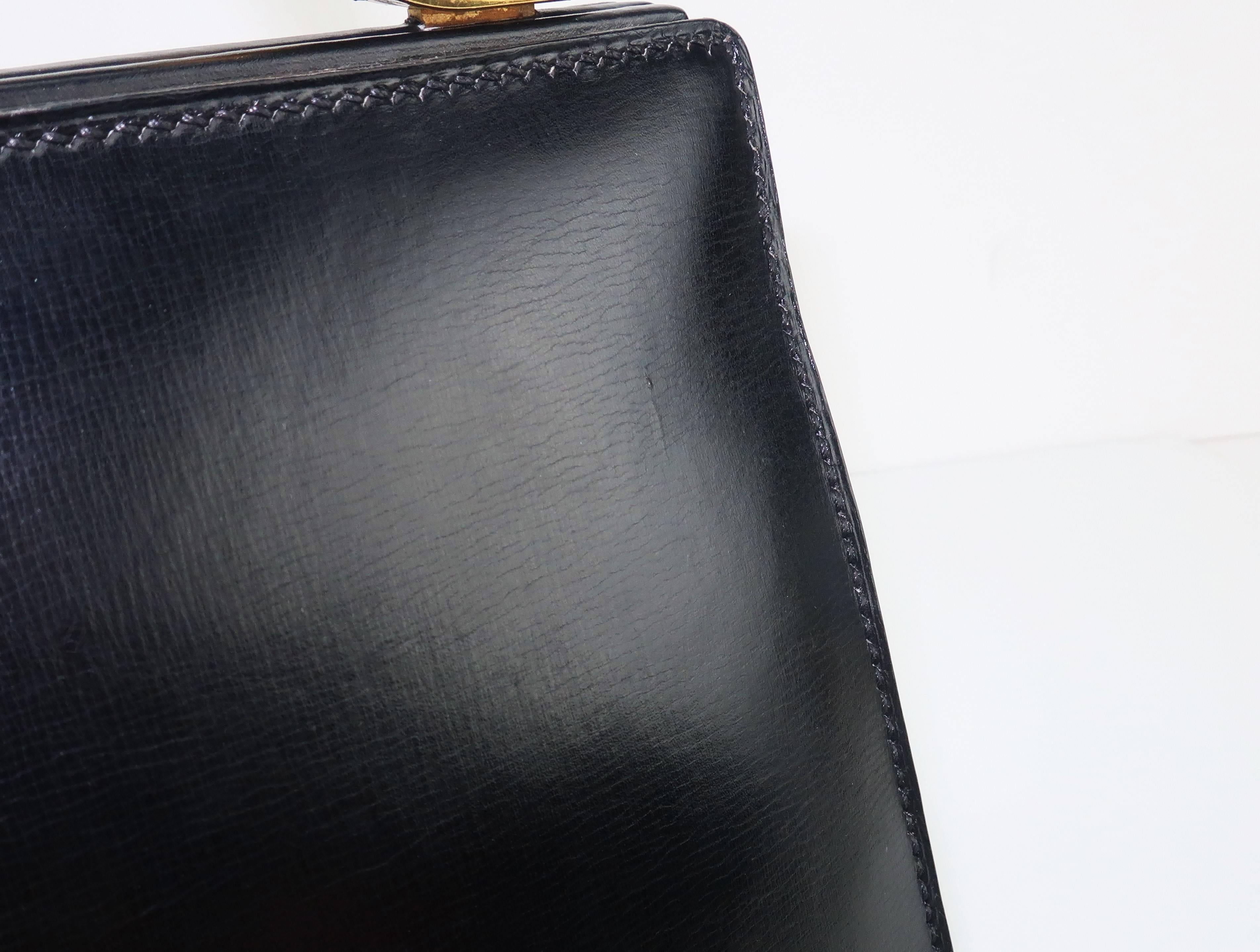 Lancel Black Leather Handbag With Buckle Handle, 1950s  5