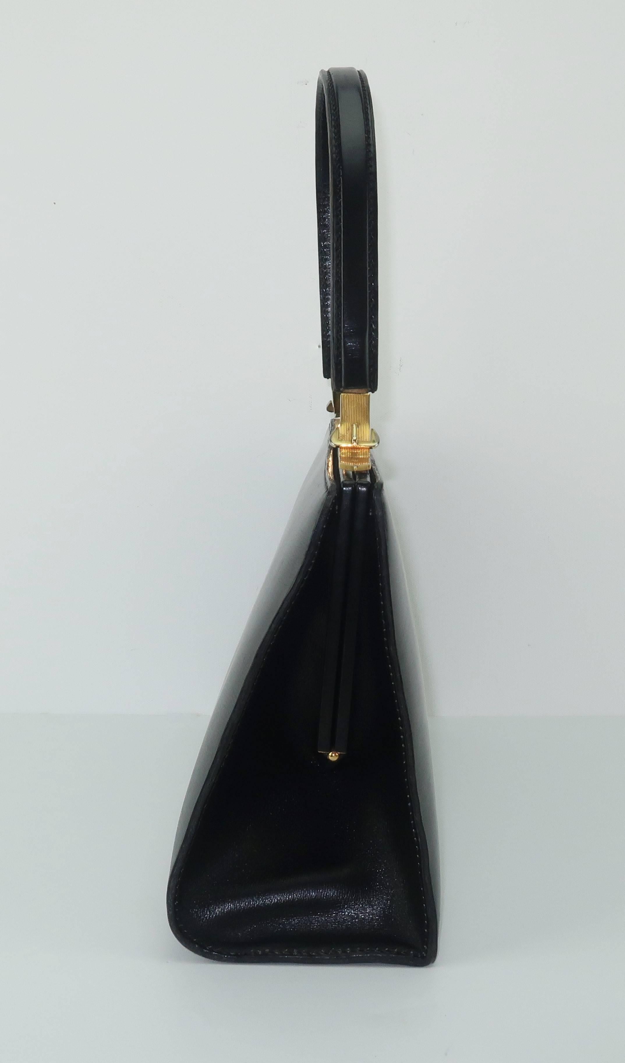 Lancel Black Leather Handbag With Buckle Handle, 1950s  1