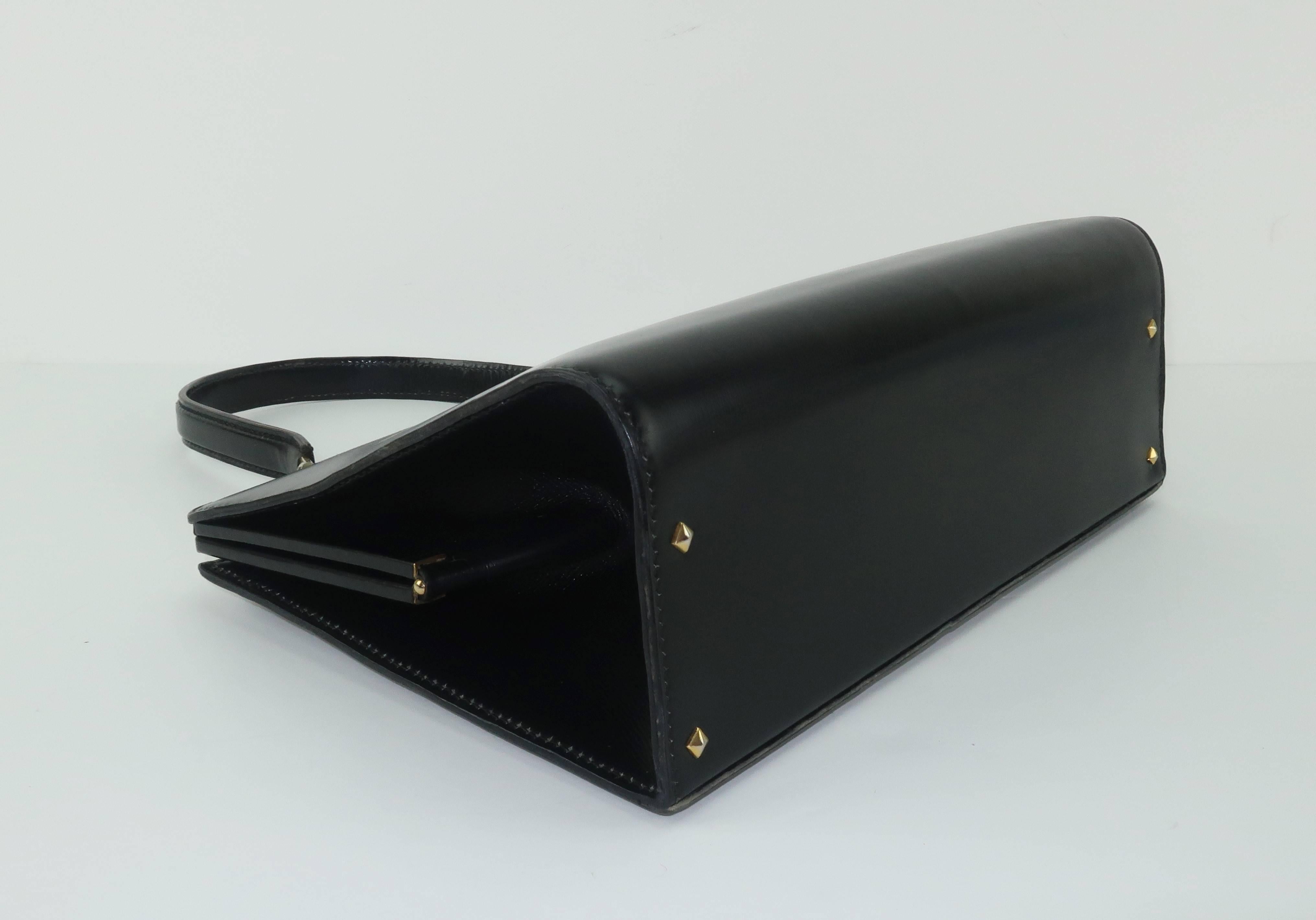 Lancel Black Leather Handbag With Buckle Handle, 1950s  2