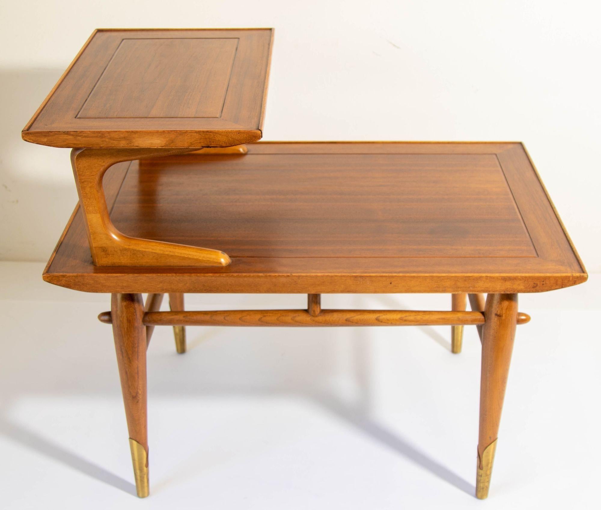 1950s Lane Altavista Copenhagen Mid Century Modern Two Tier Walnut End Table For Sale 6