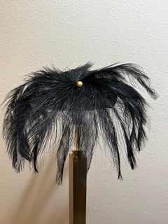 1950s Lane Bryant Noir Black Egret Feather and Black Satin Cocktail Hat