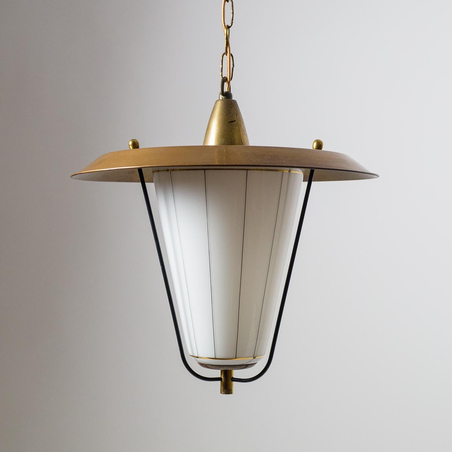 1950s Lantern, Brass, Copper and Striped Glass In Good Condition In Vienna, AT