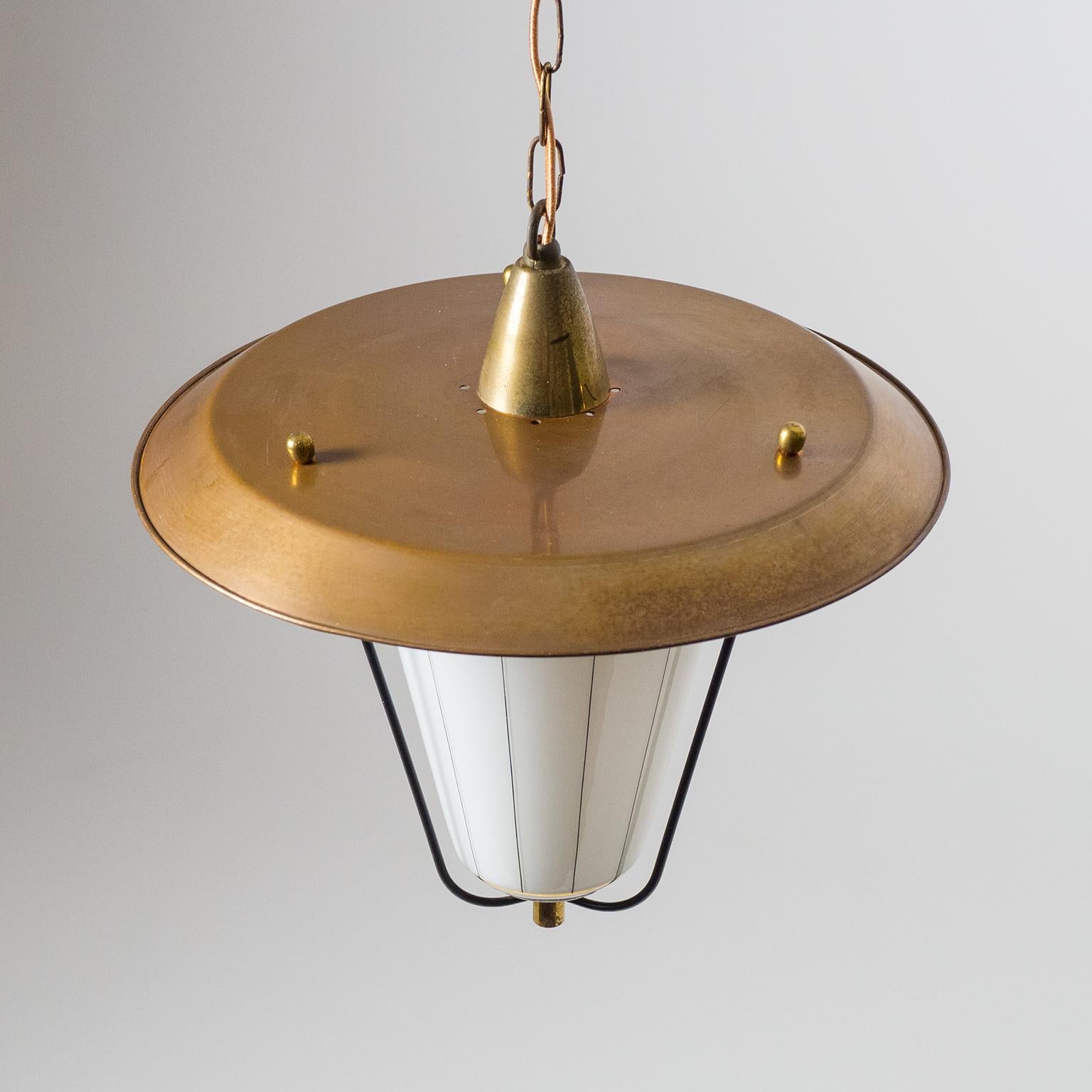 Mid-20th Century 1950s Lantern, Brass, Copper and Striped Glass