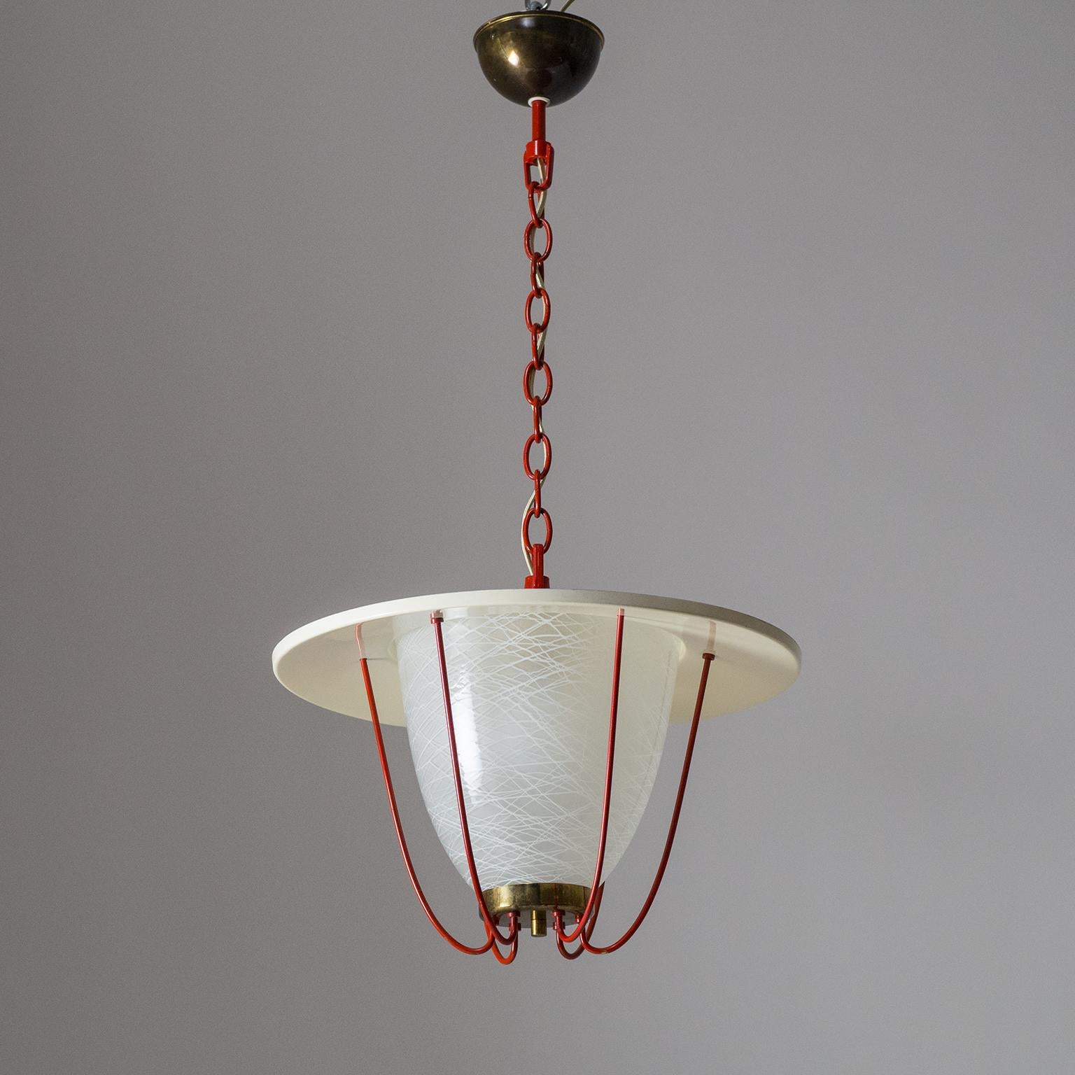 1950s Lantern, Glass, Brass and Red Lacquered Shade 3