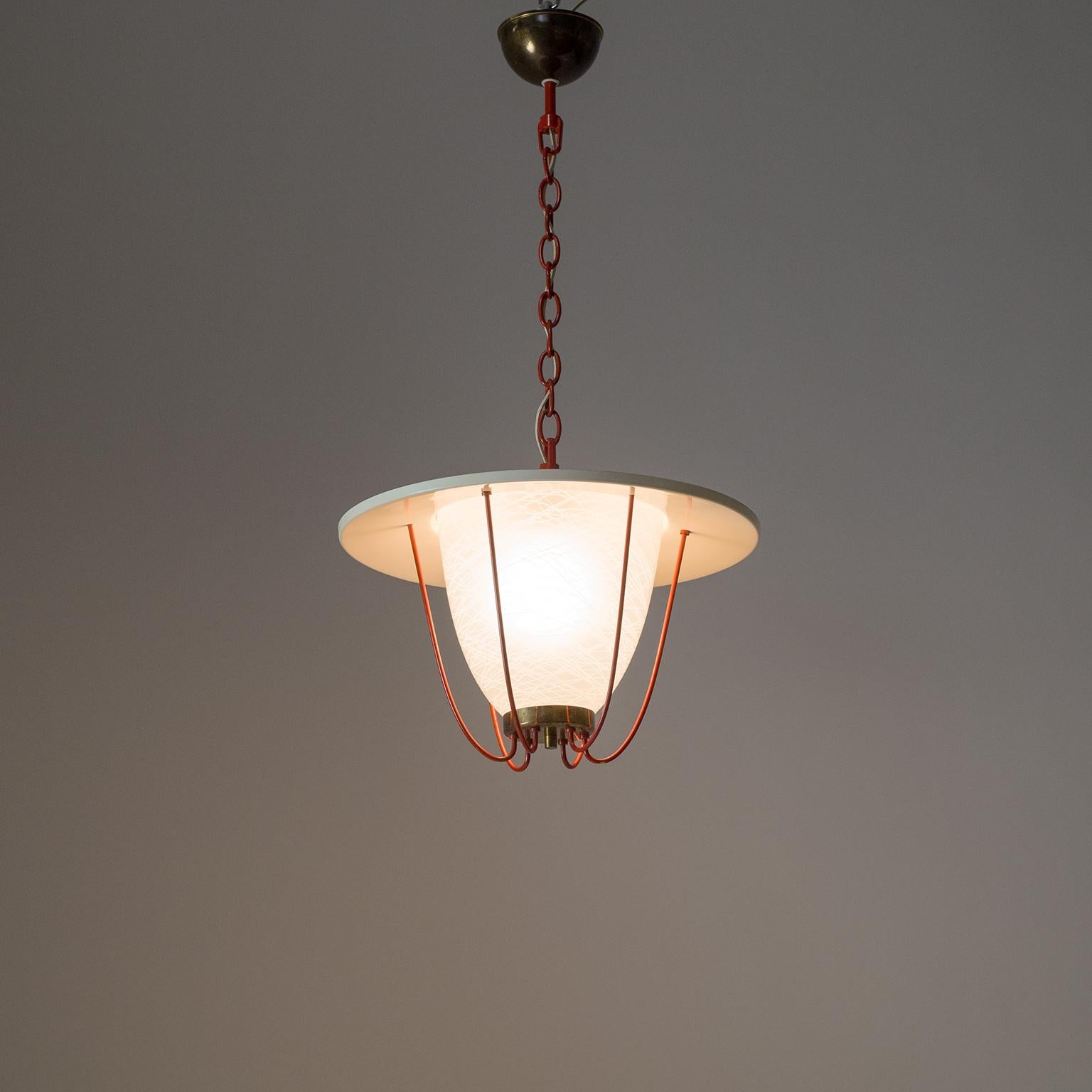 1950s Lantern, Glass, Brass and Red Lacquered Shade 4