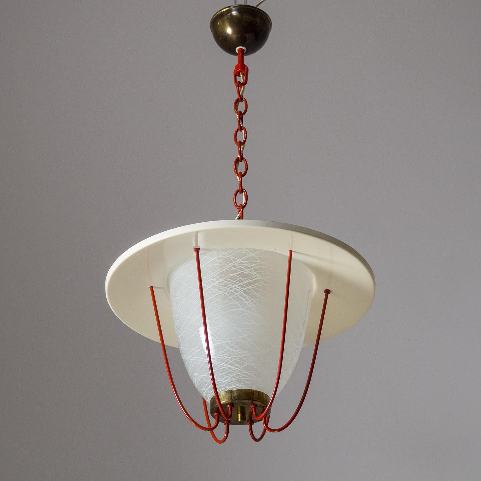 1950s Lantern, Glass, Brass and Red Lacquered Shade 7