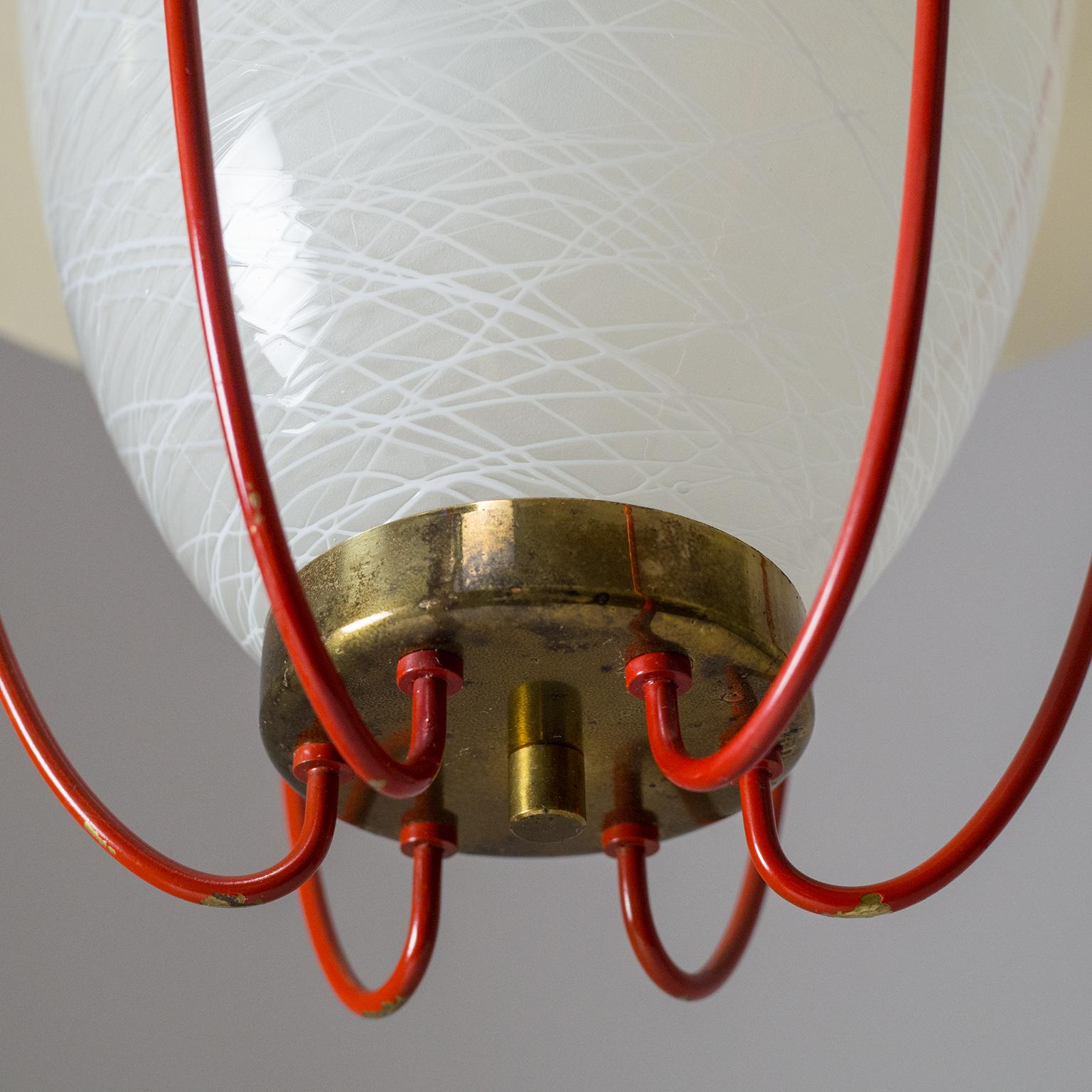 1950s Lantern, Glass, Brass and Red Lacquered Shade 8