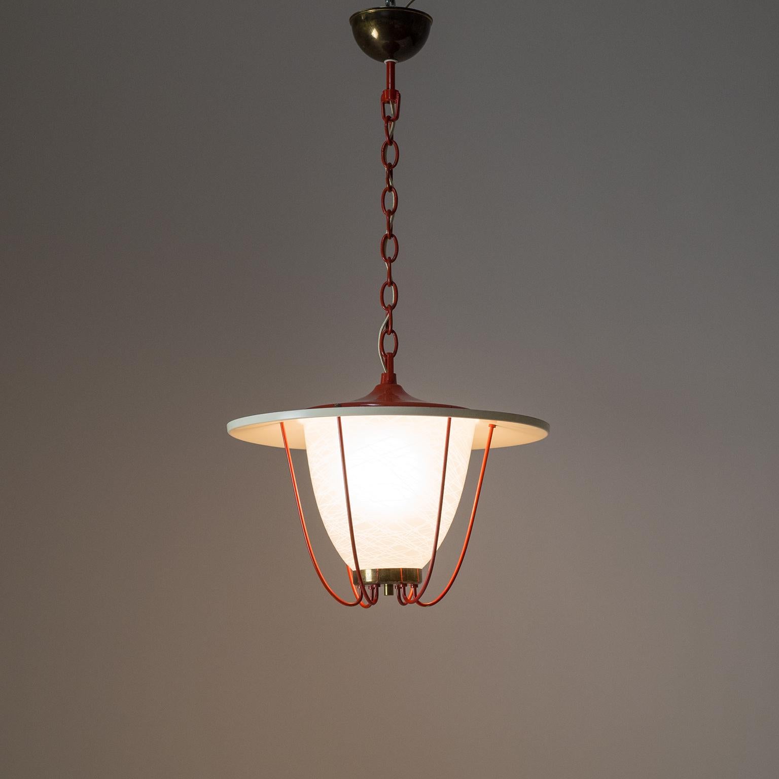1950s Lantern, Glass, Brass and Red Lacquered Shade 11