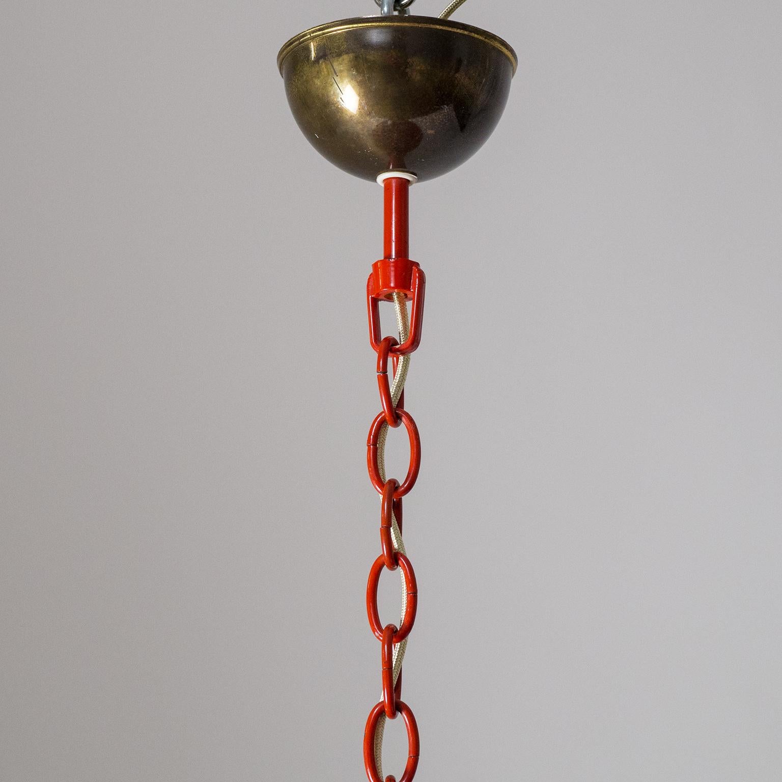 1950s Lantern, Glass, Brass and Red Lacquered Shade 1