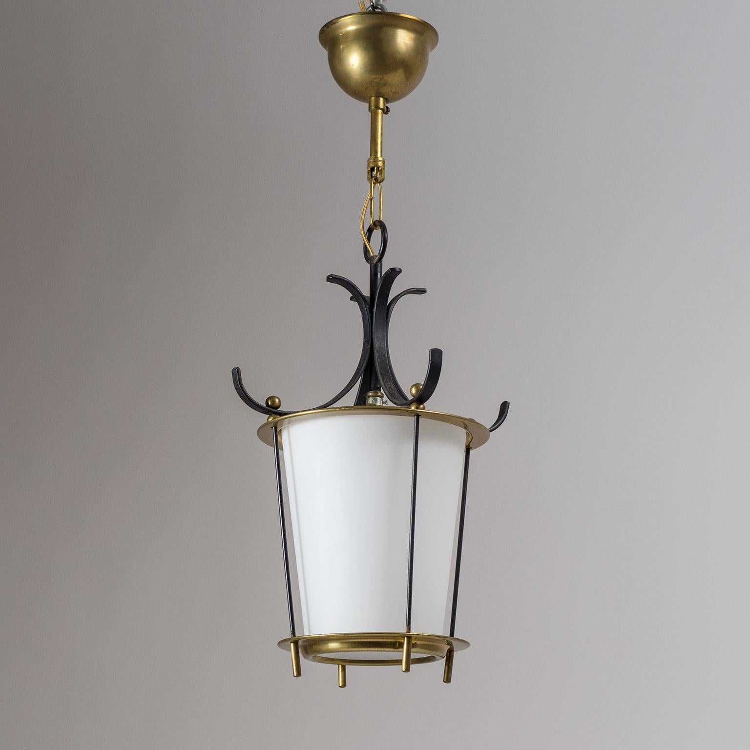 1950s Lantern, Satin Glass, Brass and Black Lacquered 2