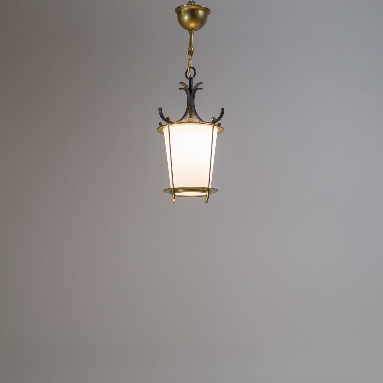 1950s Lantern, Satin Glass, Brass and Black Lacquered 5