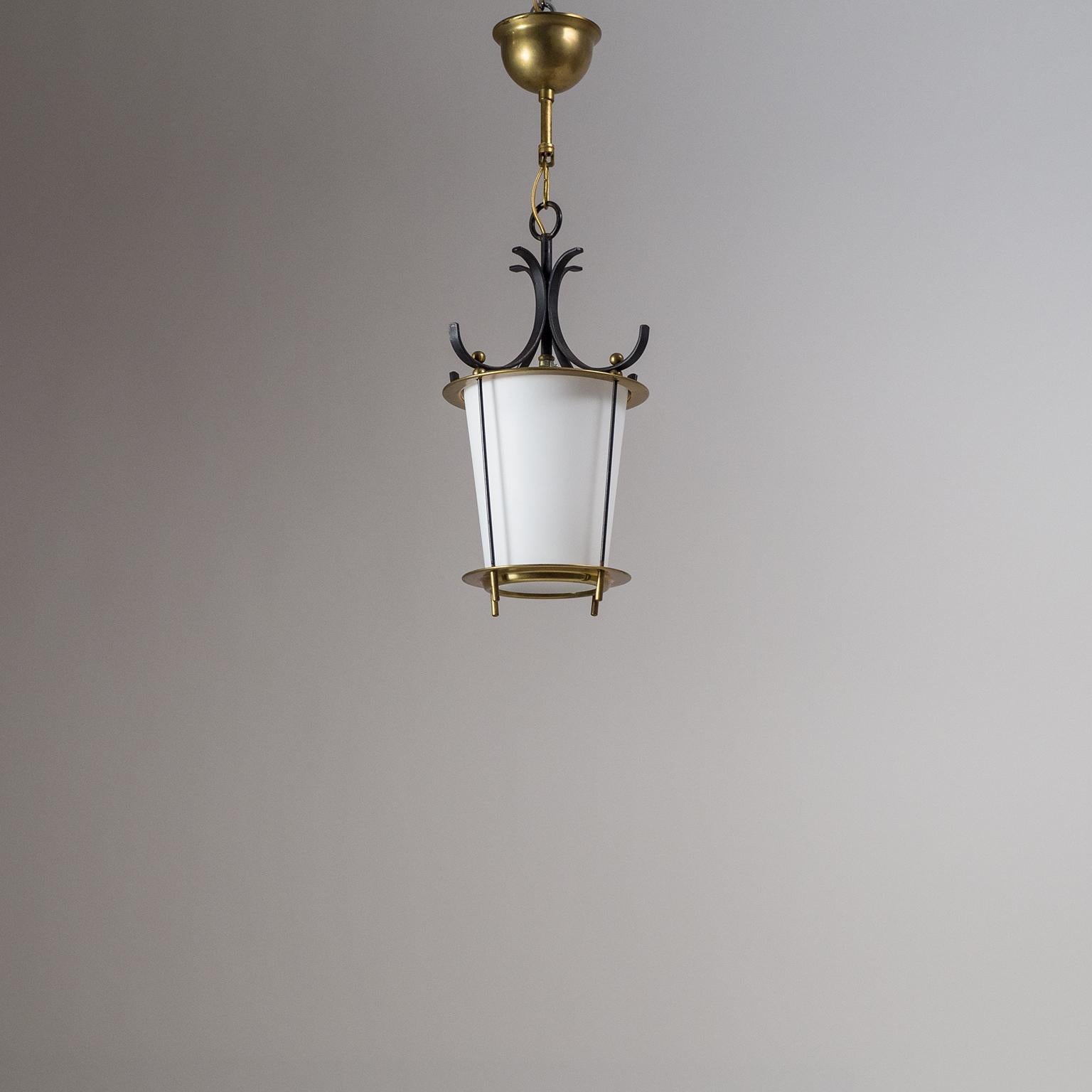 1950s Lantern, Satin Glass, Brass and Black Lacquered 4