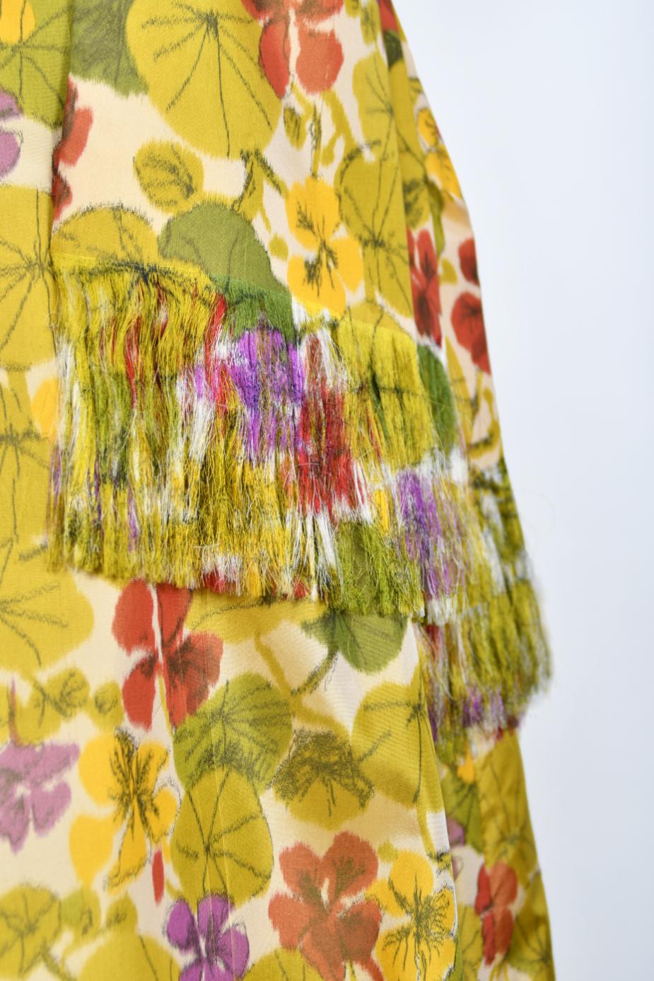 1950s Lanvin Castillo Haute Couture Watercolor Floral Silk Print Full-Skirt Gown For Sale 1