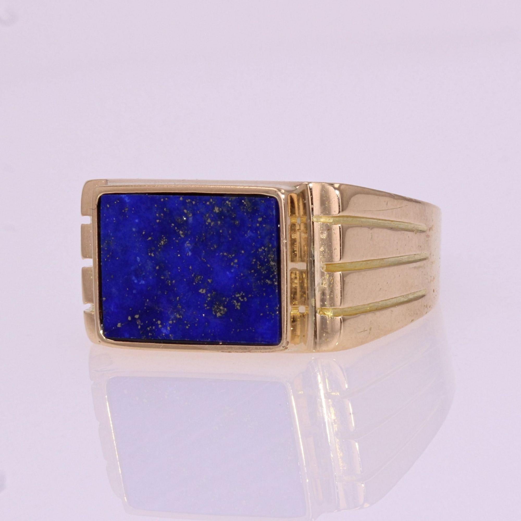 Bague signet en or jaune 18 carats, lapis-lazuli, des années 1950 en vente 2