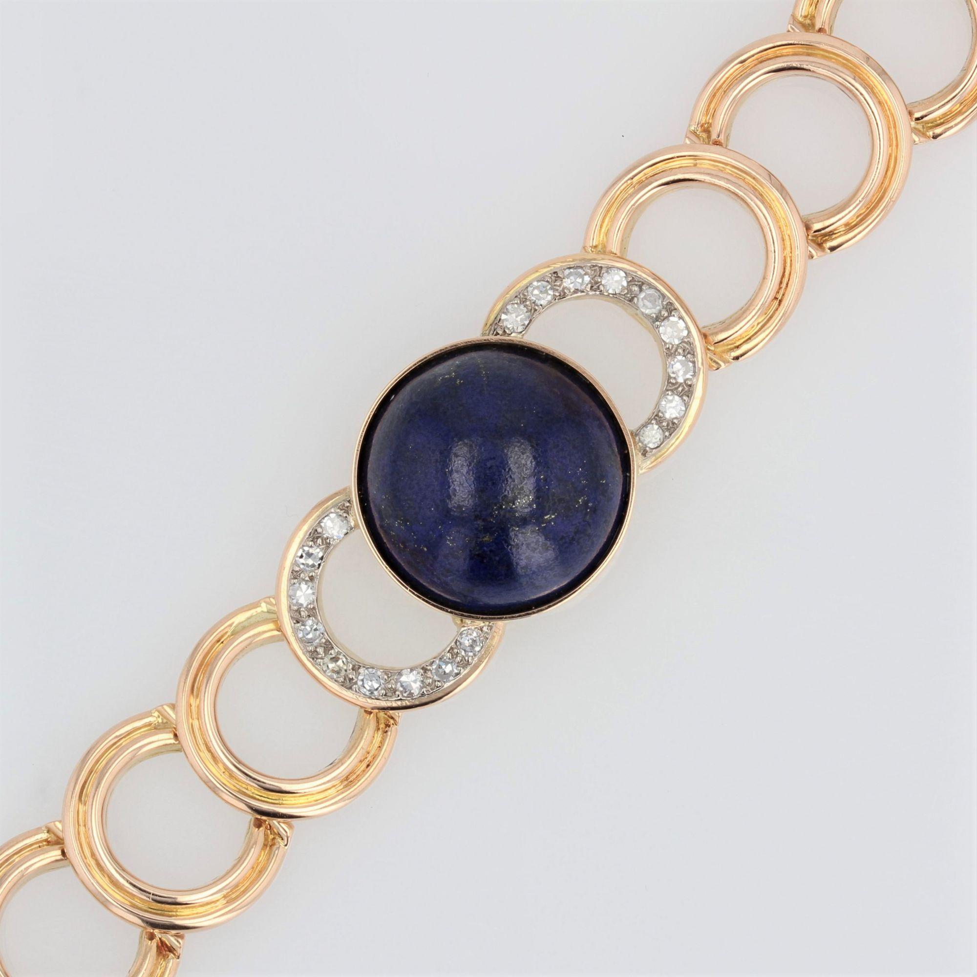 1950s Lapis Lazuli Cabochon Diamonds 18 Karat Yellow Gold Bracelet For Sale 2