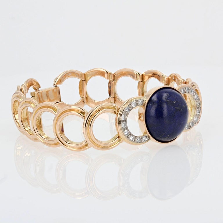 1950s Lapis Lazuli Cabochon Diamonds 18 Karat Yellow Gold Bracelet For ...