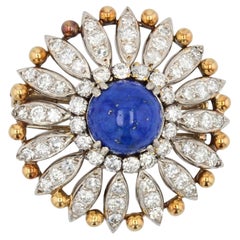 1950s Lapis Lazuli Diamonds 18 Karat Yellow White Gold Brooch