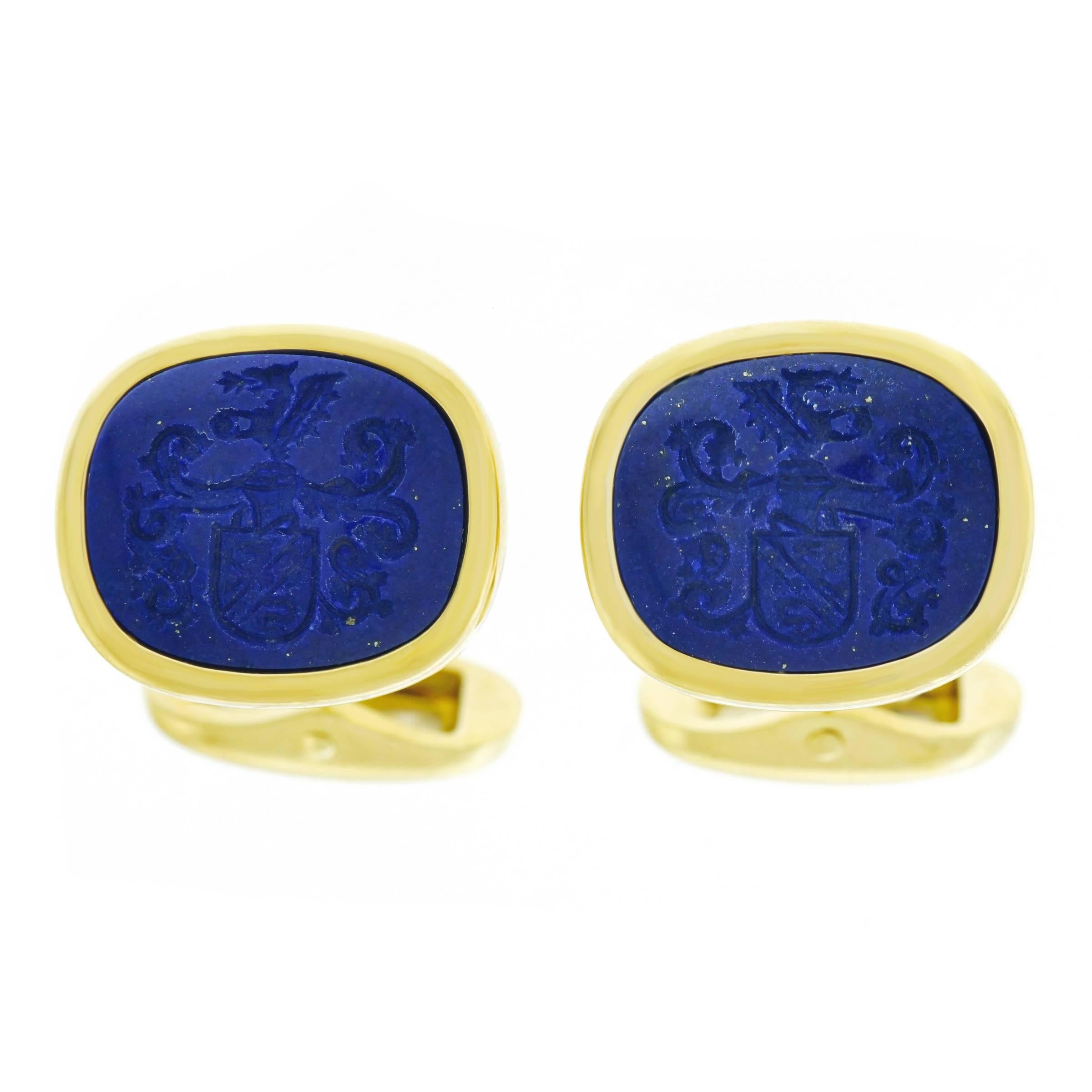 1950s Lapis Set Gold Signet Cufflinks