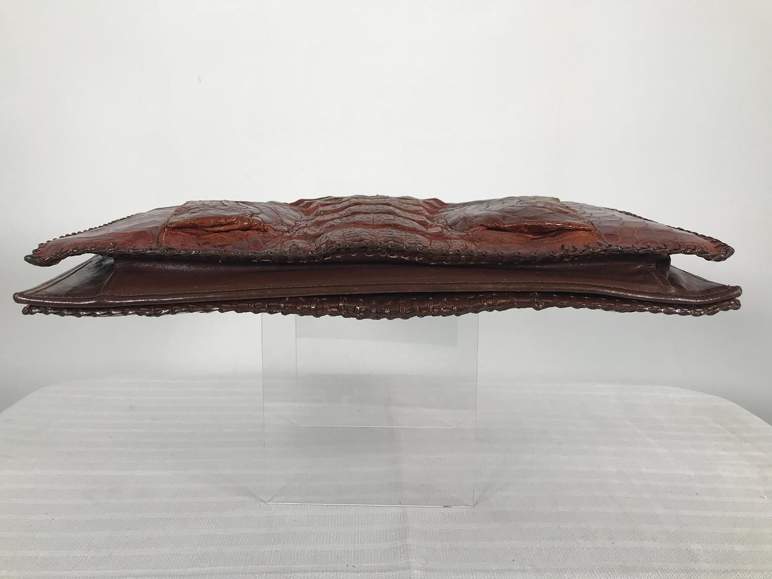 Women's or Men's 1950s Large Alligator Clutch Handbag
