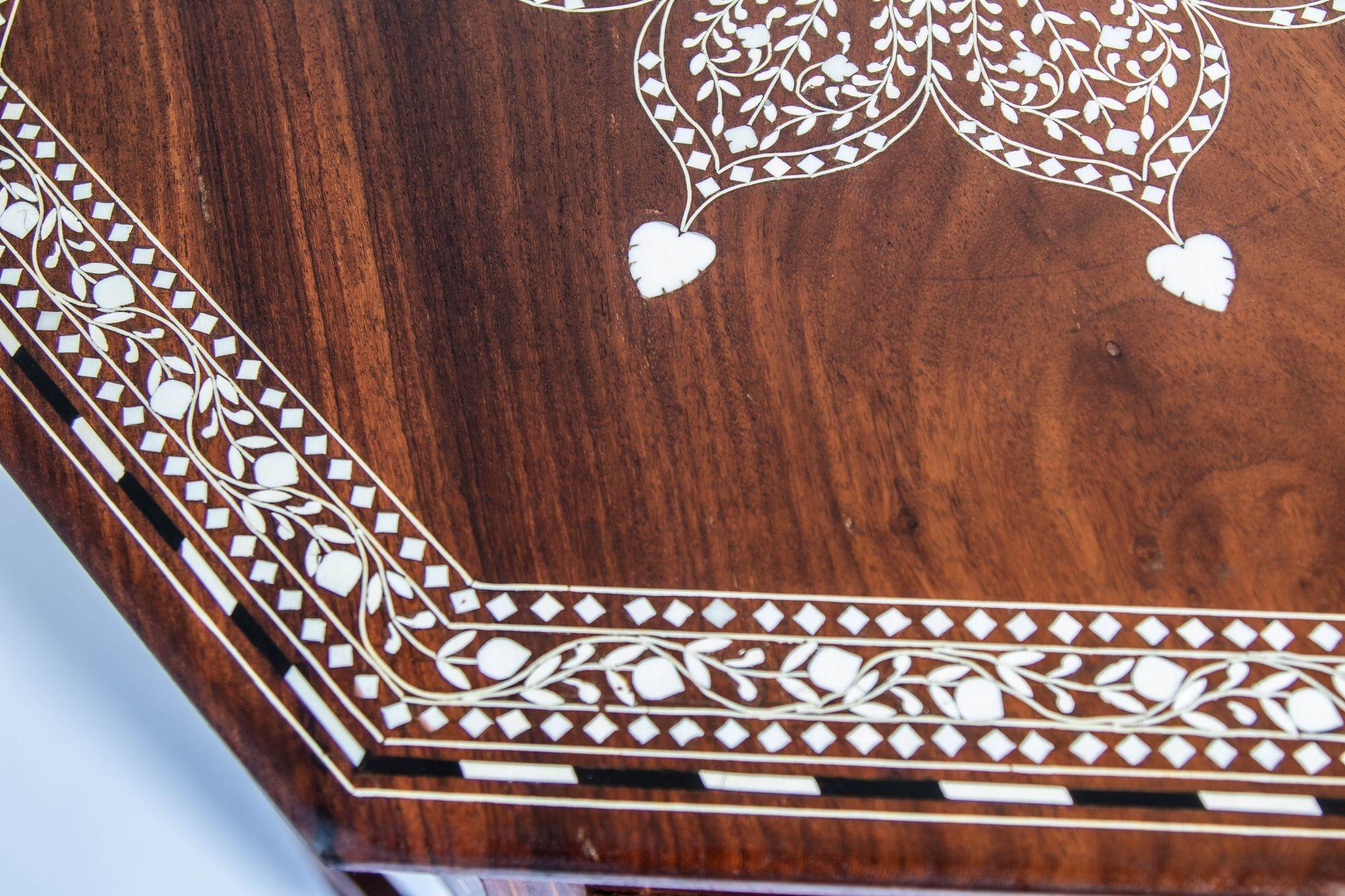 1950s Large and Intricately Bone Inlaid Anglo Indian Octagonal Side Table 4
