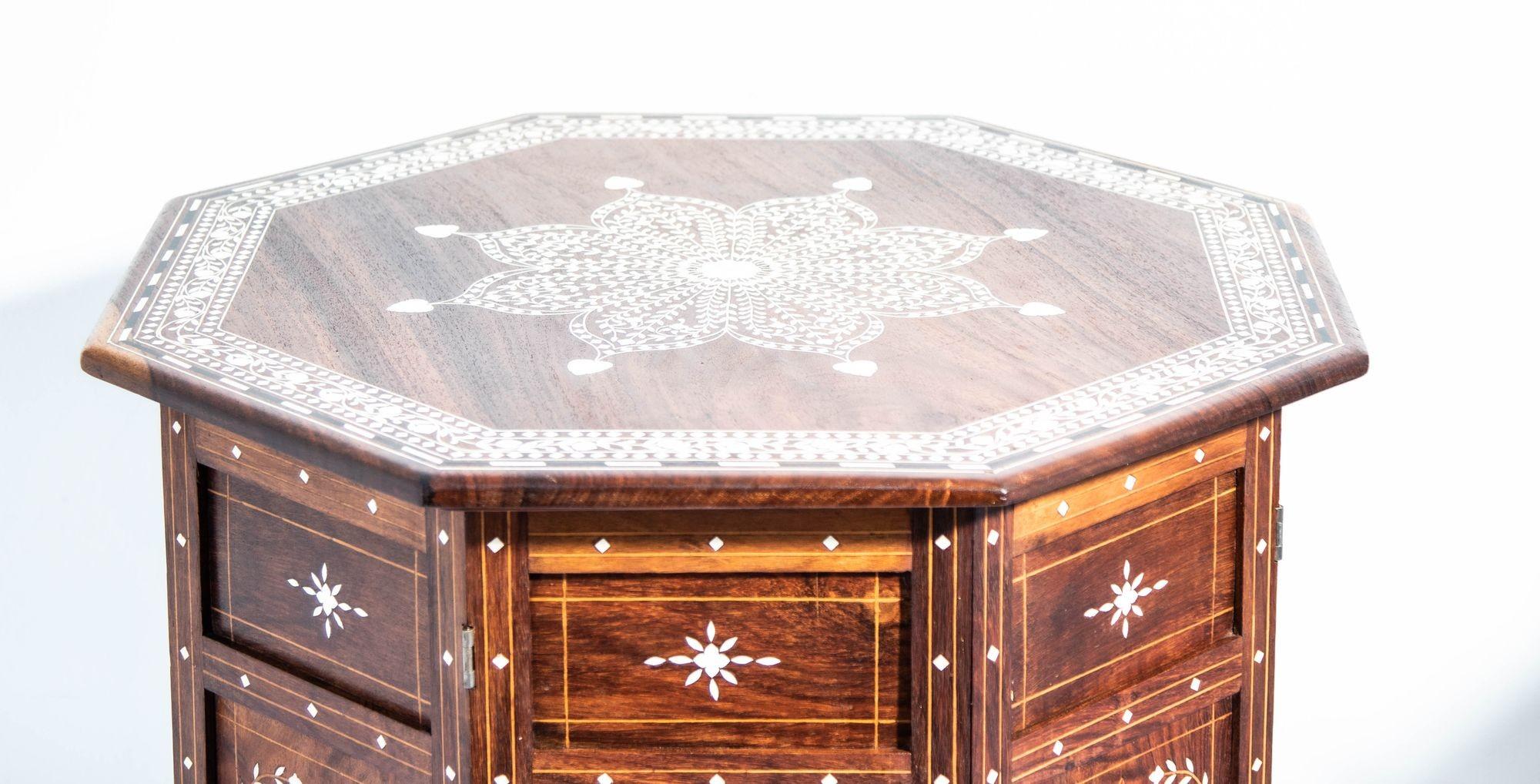 1950s Large and Intricately Bone Inlaid Anglo Indian Octagonal Side Table 9