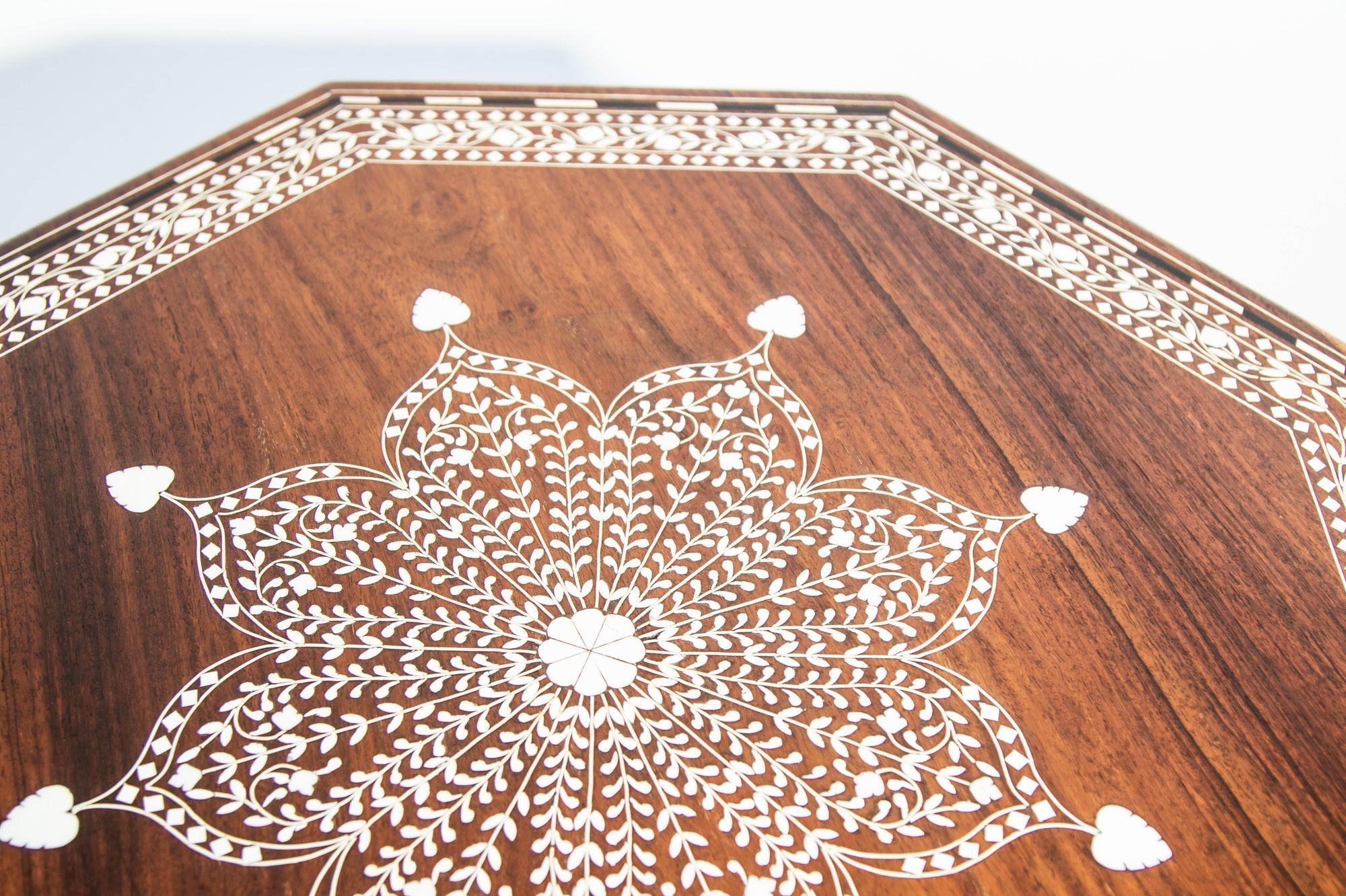 1950s Large and Intricately Bone Inlaid Anglo Indian Octagonal Side Table 14