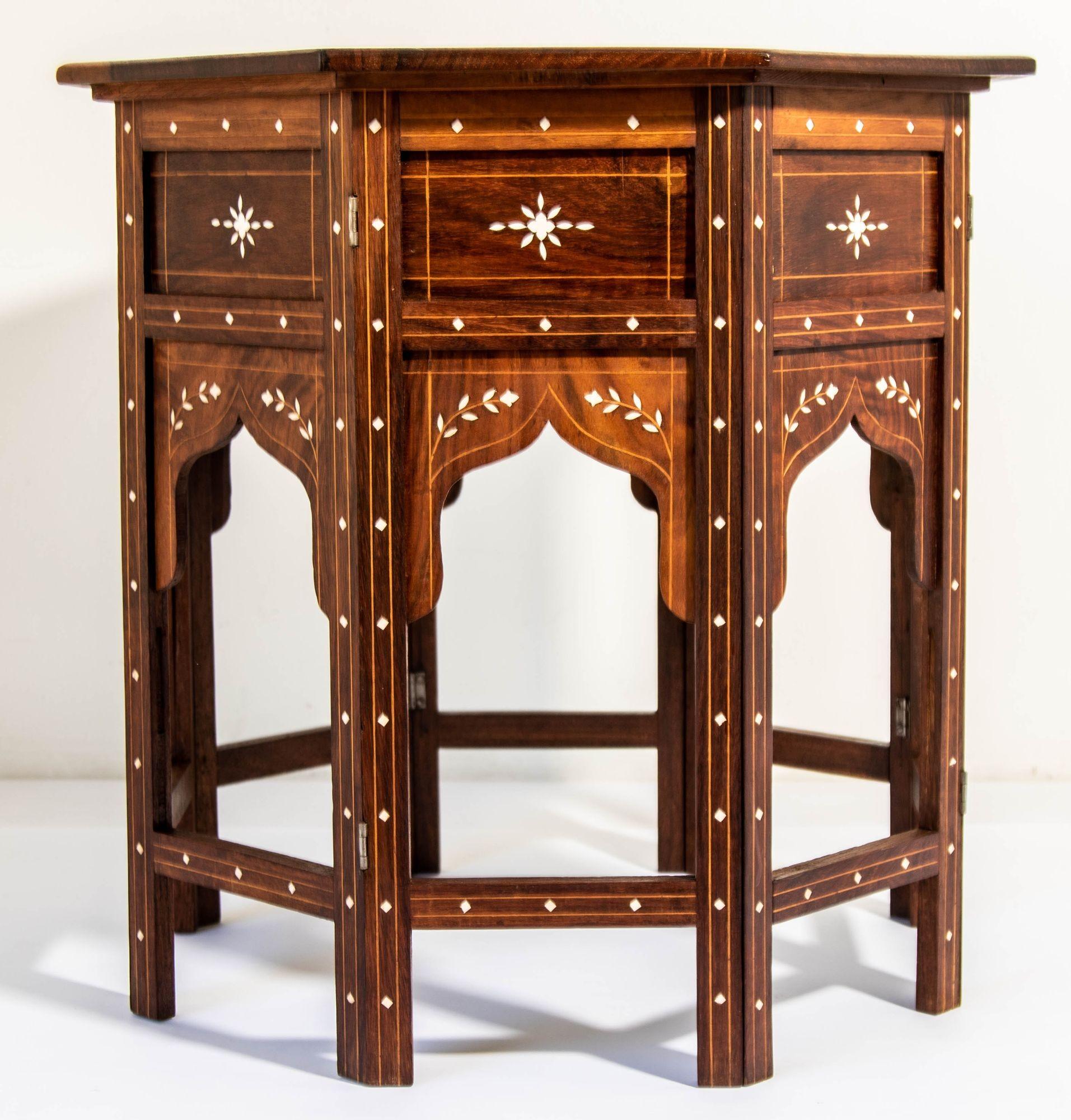 Hand-Carved 1950s Large and Intricately Bone Inlaid Anglo Indian Octagonal Side Table